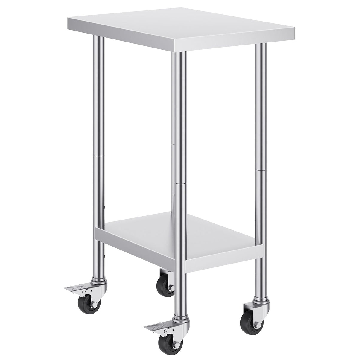 Stainless Steel Work Table 24 x 18 x 38 Inch, with 4 Wheels, 3 Adjustable Height Levels, Heavy Duty Food Prep Worktable for Commercial Kitchen Restaurant, Silver