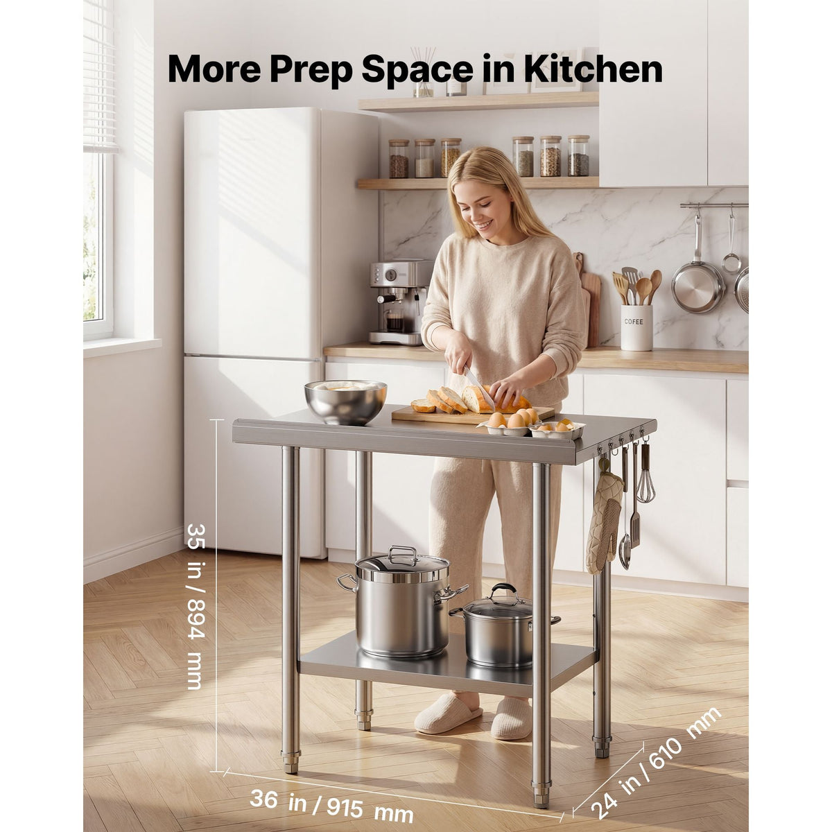 Stainless Steel Work Table, 24x36 Inch Food Prep Table with Backsplash, Commercial Kitchen Workstation with Adjustable Undershelf, Metal Heavy Duty Utility Worktable, for Restaurant Home Outdoor