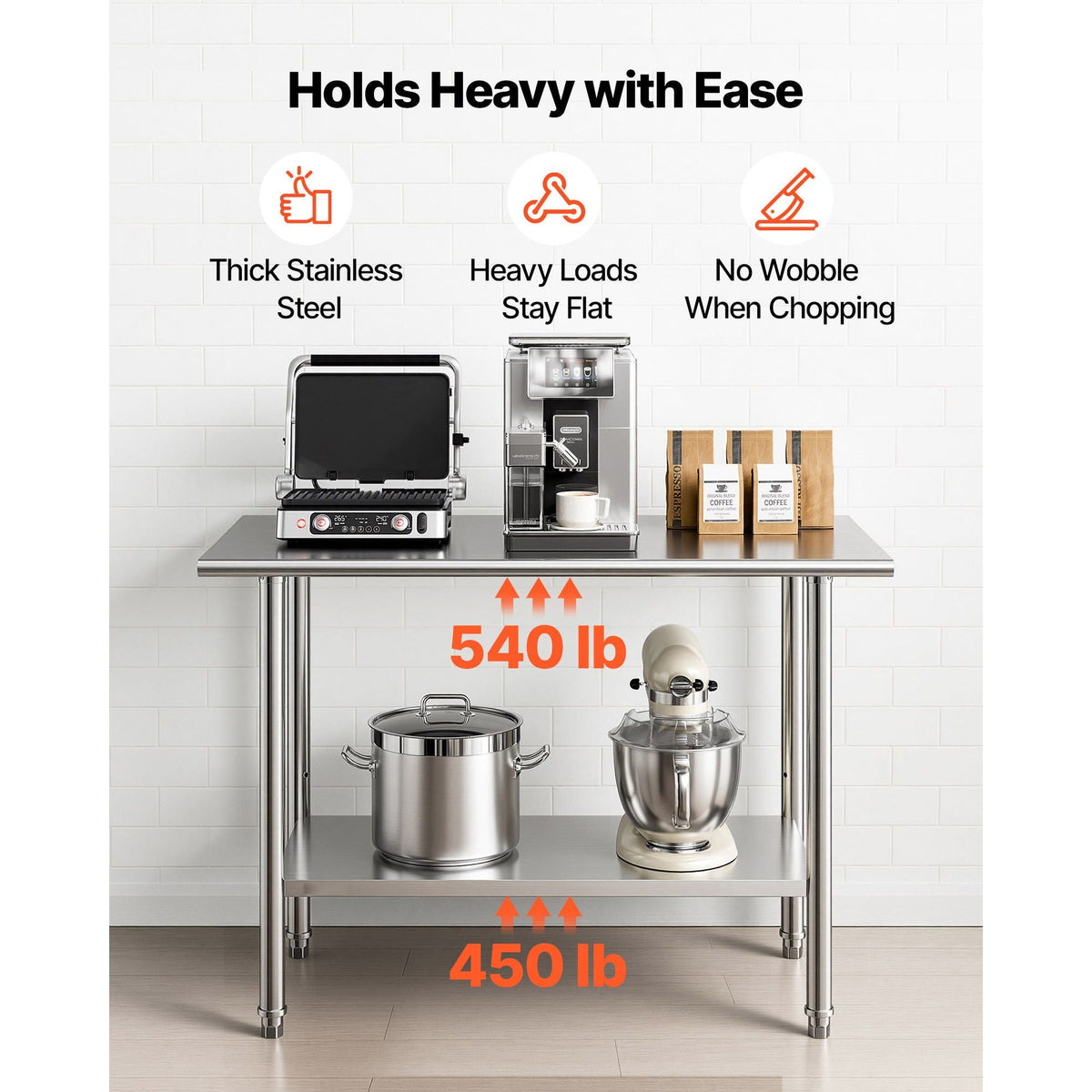 Stainless Steel Work Table, 24x48 Inch Food Prep Table, Commercial Kitchen Workstation with Adjustable Undershelf, Metal Heavy Duty Utility Worktable, for Restaurant Home Hotel Garage Outdoor