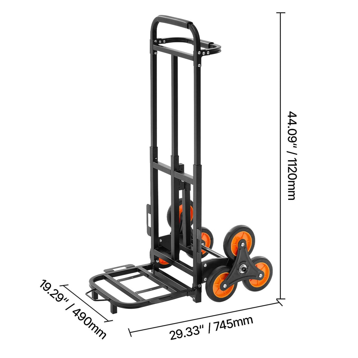 Stair Climbing Cart, 220 lbs Stair-Climbing Capacity, Heavy-Duty Folding Trolley Cart with Telescoping Handle, 6 Wheels and 2 Bungee Cords, Stair Climber Dolly for Home, Groceries, Warehouse