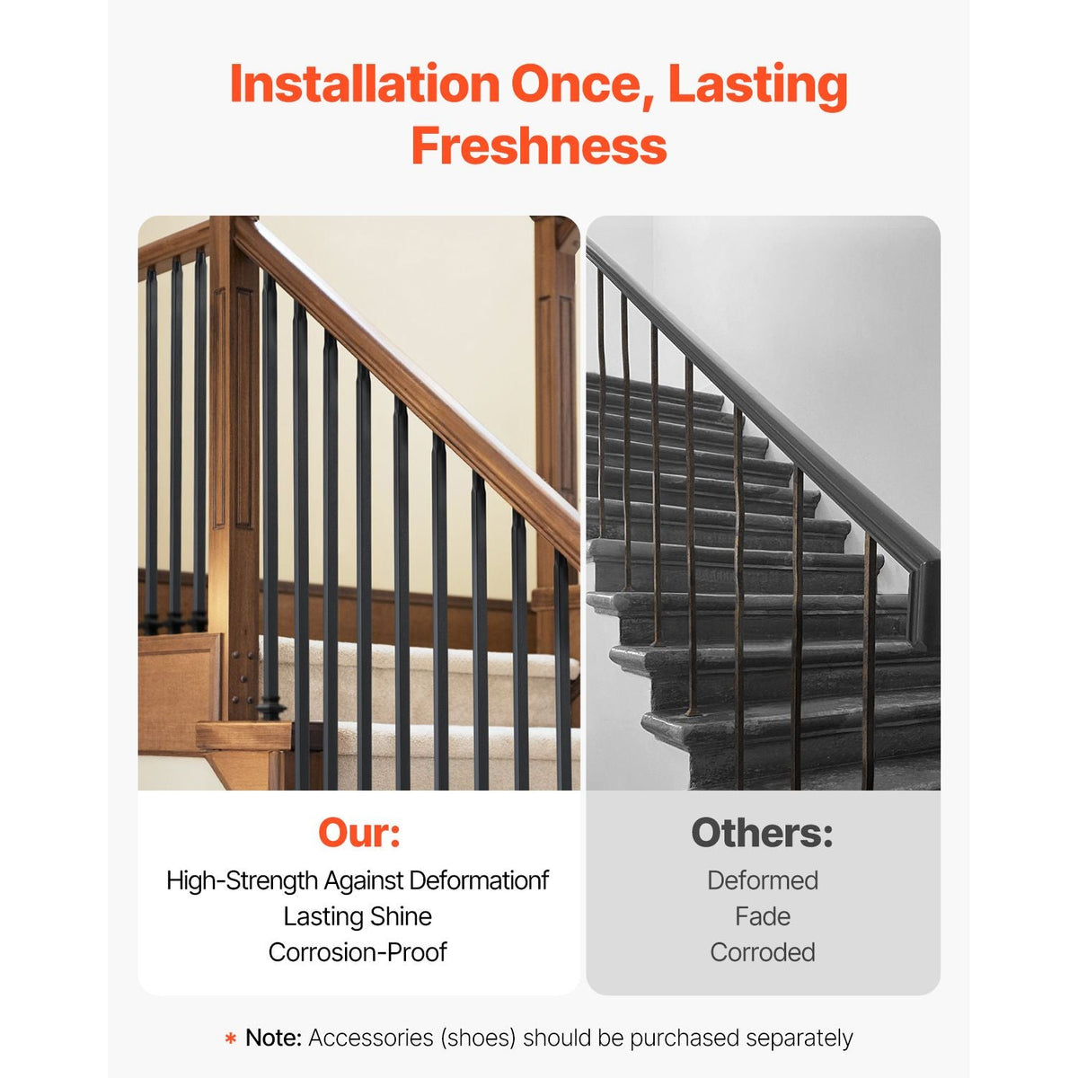 Staircase Balusters 31 Pack, 44 Inch Durable Carbon Steel Stair Balusters, 0.5 Inch Indoor Square Metal Spindle Railing, Corrosion-Proof Hollow Deck Railing with Pre-Drilled Holes, Matte Black