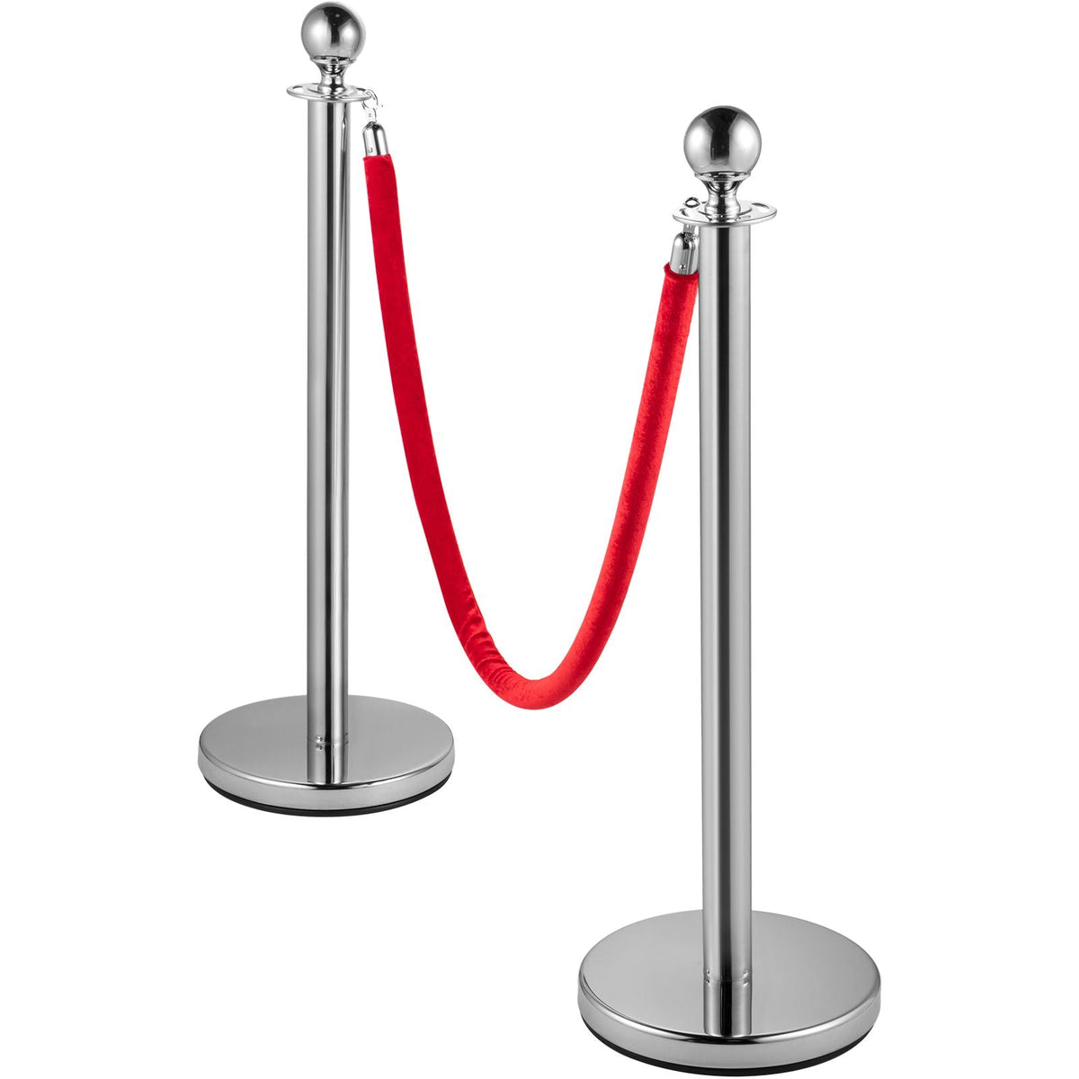 Stanchion Post with Velvet Ropes, 6-Pack Crowd Control Stanchion with 3PCS 5FT Red Velvet Ropes, Stainless Steel Queue Barrier Line Divider with Ball Top for Events, Museums, Parties