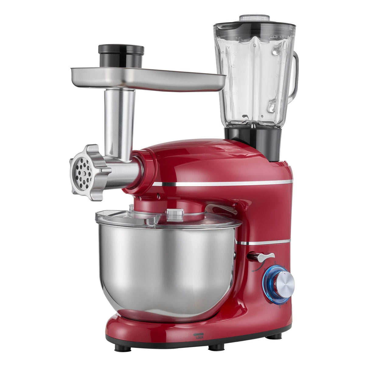 Stand Mixer, 6 QT Electric Kitchen Mixer, 660W Dough-Mixer, 6+P Speeds Tilt-head Food-Mixer with 1.6 QT Blender Cup, Stainless Steel Bowl, Dough Hook, Whisk, Beater, for Baking, Mixing, Red