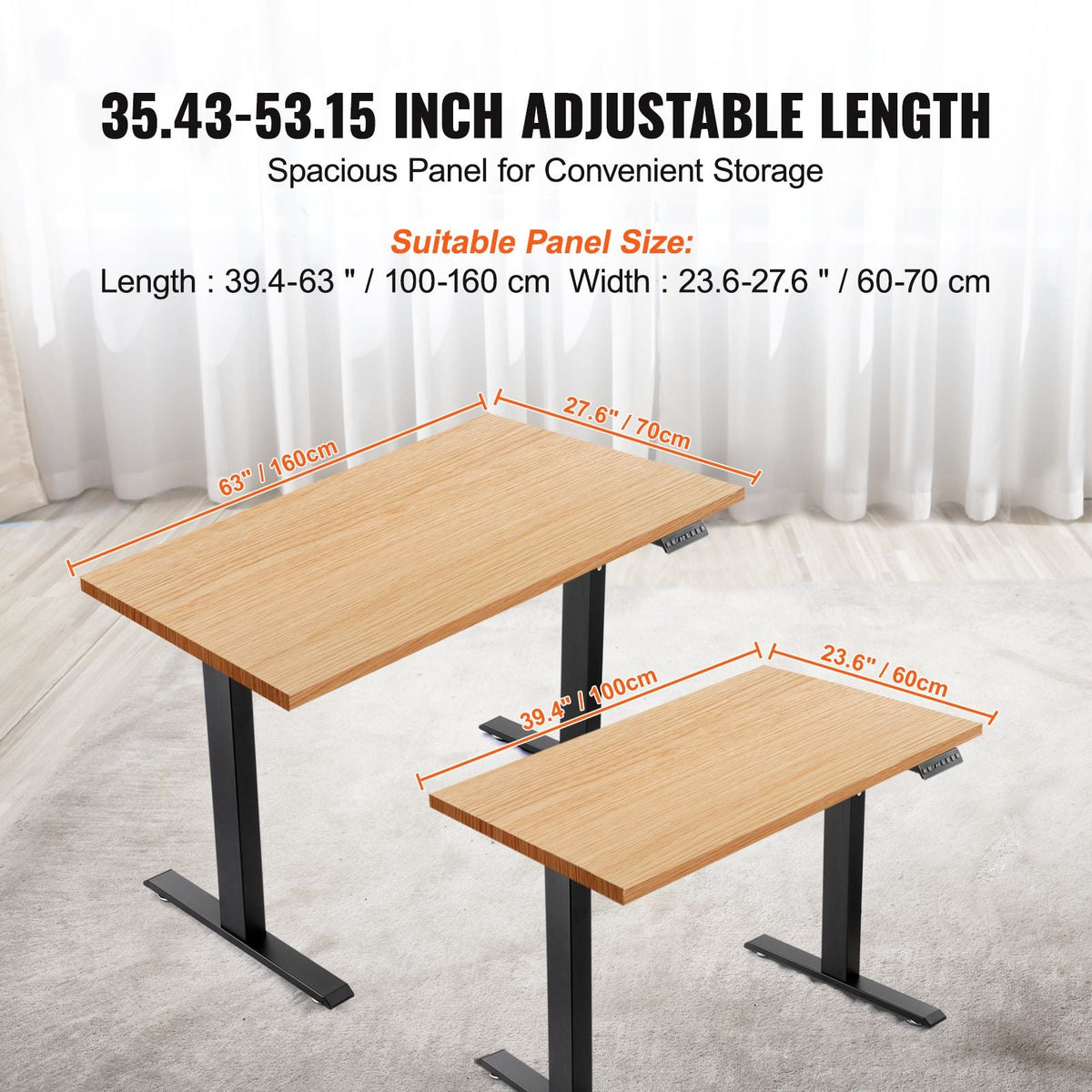 Standing Desk Frame, Adjustable 27.6-46.1 inch Height & 35.4-53.2 inch Length Electric Stand Up Computer Desk Legs, Ergonomic DIY Workstation Base for Home and Office (Black Frame Only)
