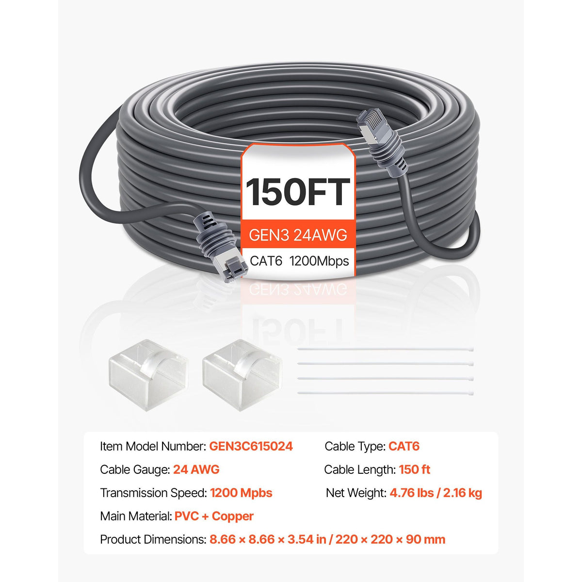 Starlink Gen 3 Cable, 150 FT, 24 AWG Copper Core, Durable Extension Cable for Standard Generation 3, Compatible with Starlink Rectangular Satellite V3, Flexible Wiring for RV, Backyard, Camping