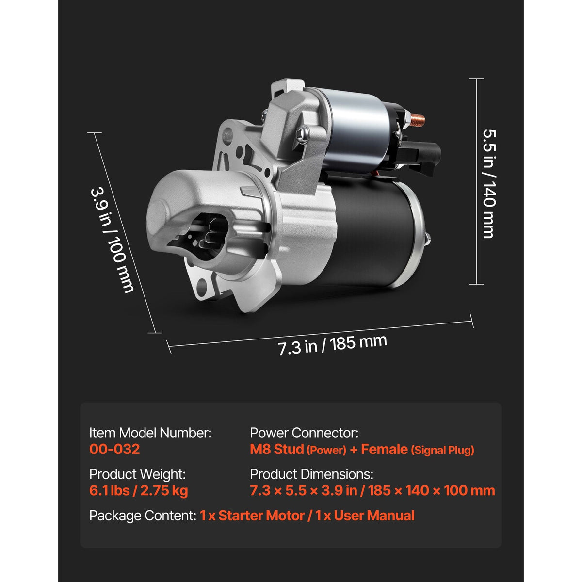 Starter 17986, Starter Motor Replacement Compatible with Buick 3.6L V6 06-08, Cadillac SRX 3.0L V6 10-11, Chevrolet 3.6L V6 09-17, GMC Pontiac Saturn Suzuki, OEM 12588493 M000T35871 31100-78J00