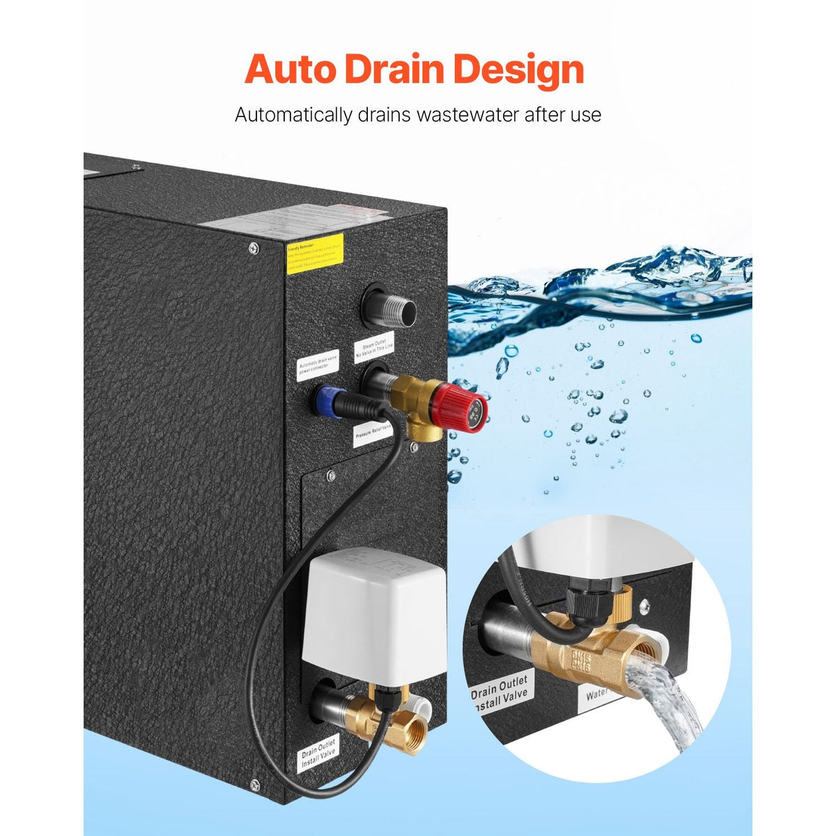 Steam Generator, 4 kW Steam Shower System with Controller for Home Sauna Bath Spa, Commercial Auto Drain Kit with Overheat, Dry-Run & Overpressure Protection, 10 Min to 24h Efficient, Black