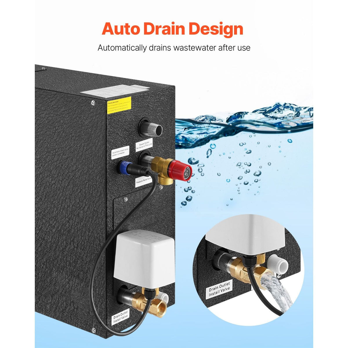 Steam Generator, 9 kW Steam Shower System with Controller for Home Sauna Bath Spa, Commercial Auto Drain Kit with Overheat, Dry-Run & Overpressure Protection, 10 Min to 24h Efficient, Black