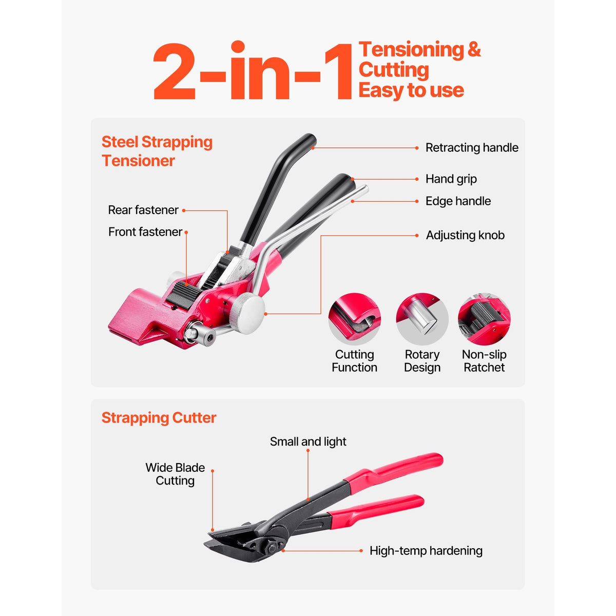 Steel Banding Strapping Kit, Heavy Duty Banding Sealer Tool with 400 ft Binding Straps, 400 Metal Clasps, Manual Pallet Packaging Strapping Kit for Warehouse, Transportation, Industrial Bundling