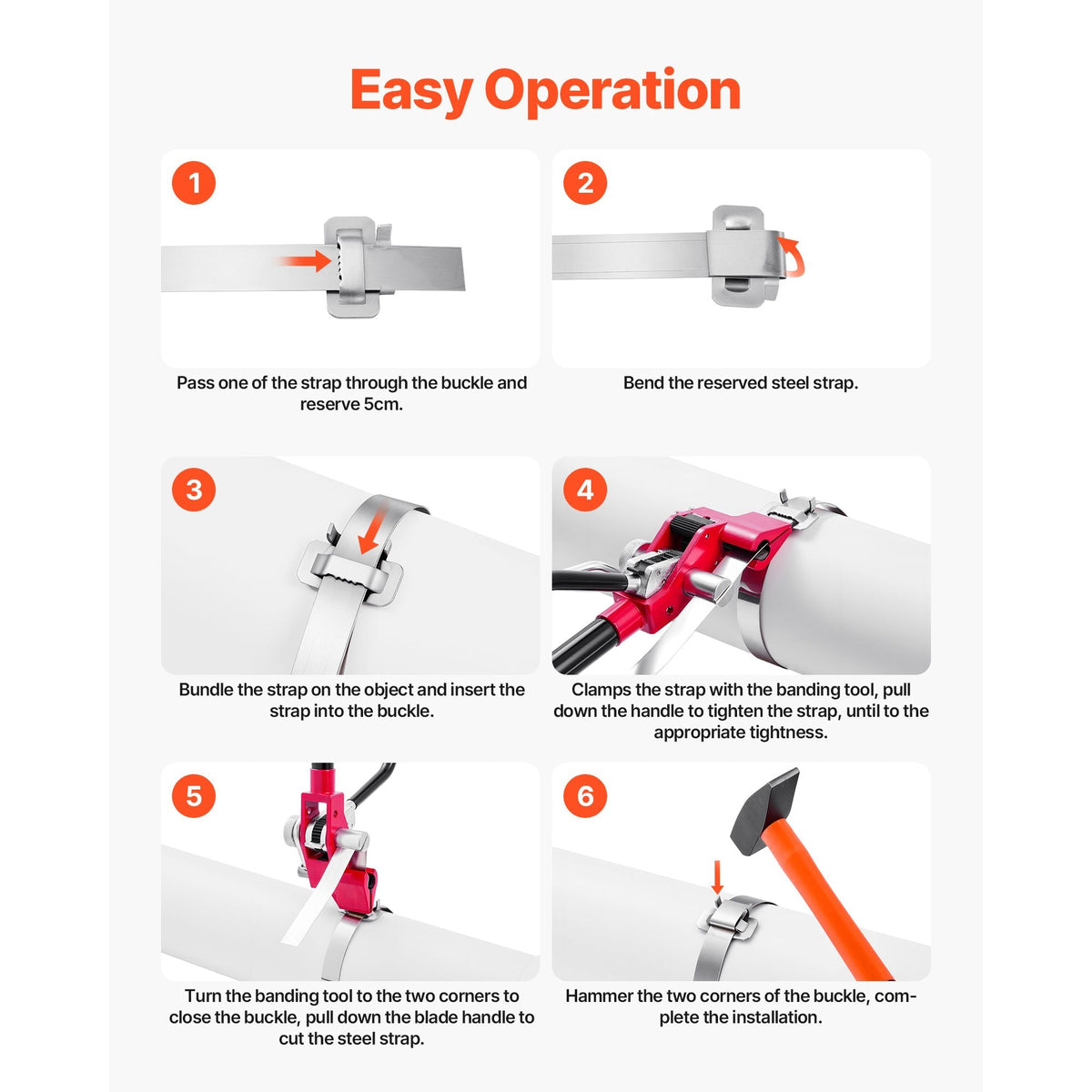 Steel Banding Strapping Kit, Heavy Duty Banding Sealer Tool with 400 ft Binding Straps, 400 Metal Clasps, Manual Pallet Packaging Strapping Kit for Warehouse, Transportation, Industrial Bundling
