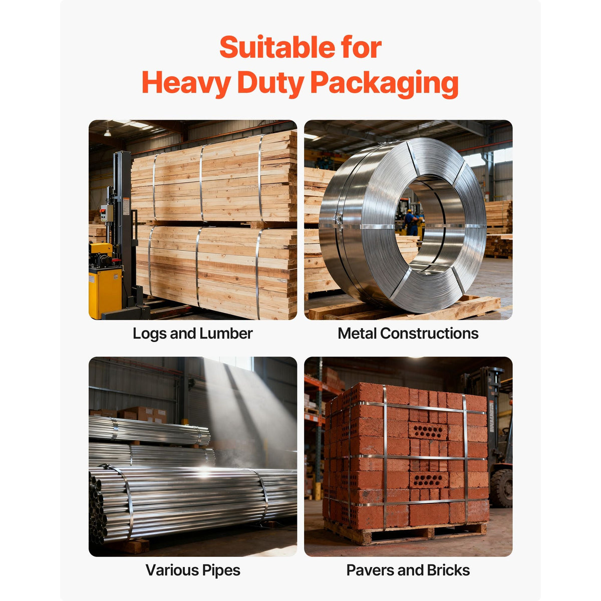 Steel Banding Strapping Kit, Heavy Duty Banding Sealer Tool with 400 ft Binding Straps, 400 Metal Clasps, Manual Pallet Packaging Strapping Kit for Warehouse, Transportation, Industrial Bundling