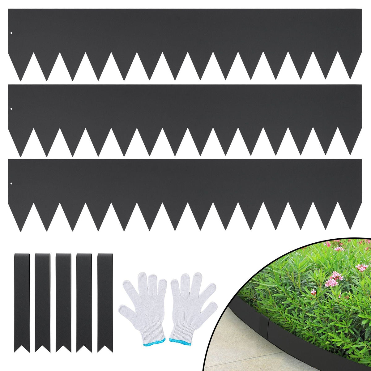 Steel Landscape Edging, 3-pack Steel Garden Edging Borders, 40" L x 8" H Strips, Hammer-in Edging Border with 5 Clips, Bendable Metal Landscape Edging for Yard, Garden, Lawn