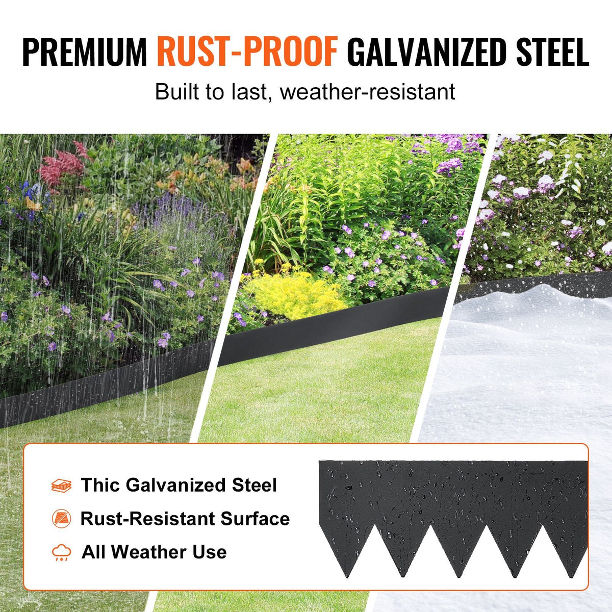 Steel Landscape Edging, 3-pack Steel Garden Edging Borders, 40" L x 8" H Strips, Hammer-in Edging Border with 5 Clips, Bendable Metal Landscape Edging for Yard, Garden, Lawn