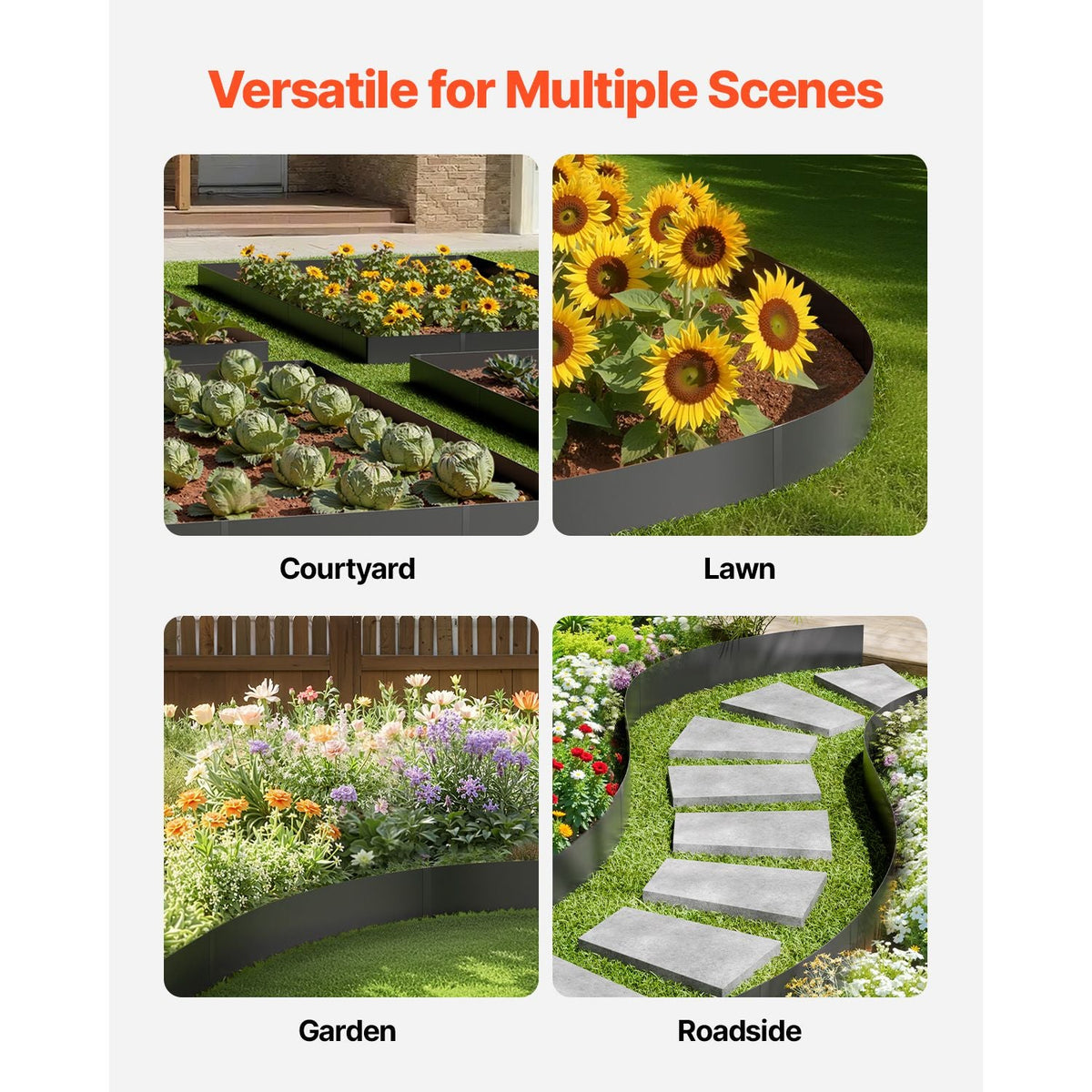 Steel Landscape Edging, 3 Packs 40 x 8 in Rust-Resistant Metal Landscape Edging, Bendable Garden Edging Border, Heavy Duty Lawn Edging, Easy-to-Install, Flower Bed Yard Pathway Divider Black