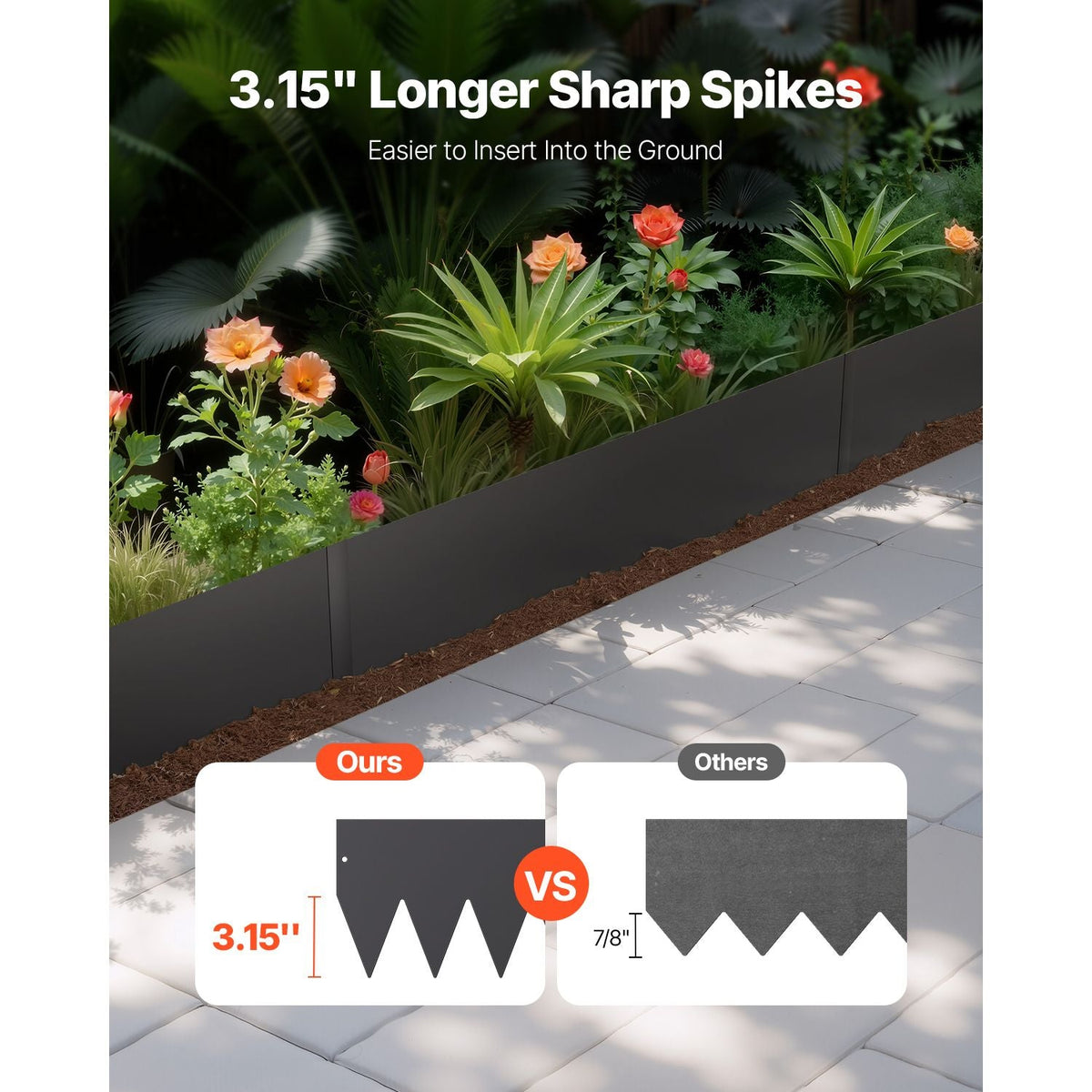 Steel Landscape Edging, 3 Packs 40 x 8 in Rust-Resistant Metal Landscape Edging, Bendable Garden Edging Border, Heavy Duty Lawn Edging, Easy-to-Install, Flower Bed Yard Pathway Divider Black