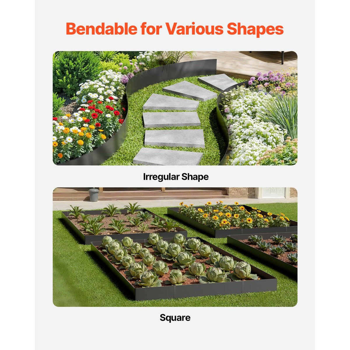 Steel Landscape Edging, 3 Packs 40 x 8 in Rust-Resistant Metal Landscape Edging, Bendable Garden Edging Border, Heavy Duty Lawn Edging, Easy-to-Install, Flower Bed Yard Pathway Divider Black