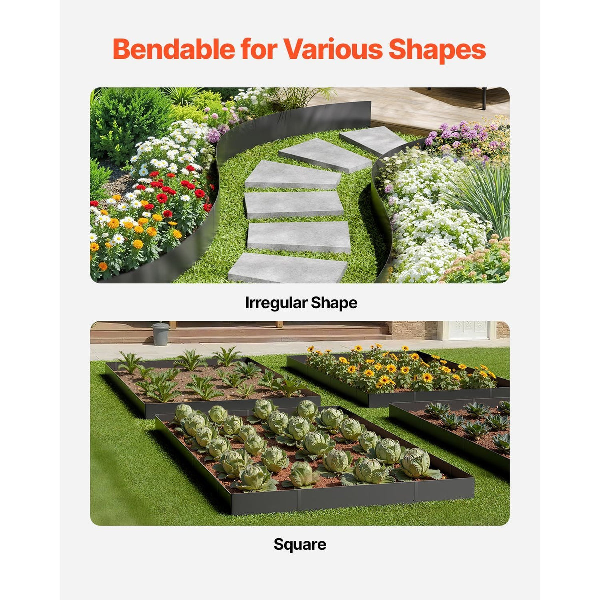 Steel Landscape Edging, 4 Packs 40 x 12 in Rust-Resistant Metal Landscape Edging, Bendable Garden Edging Border, Heavy Duty Lawn Edging, Easy-to-Install, Flower Bed Yard Pathway Divider Black