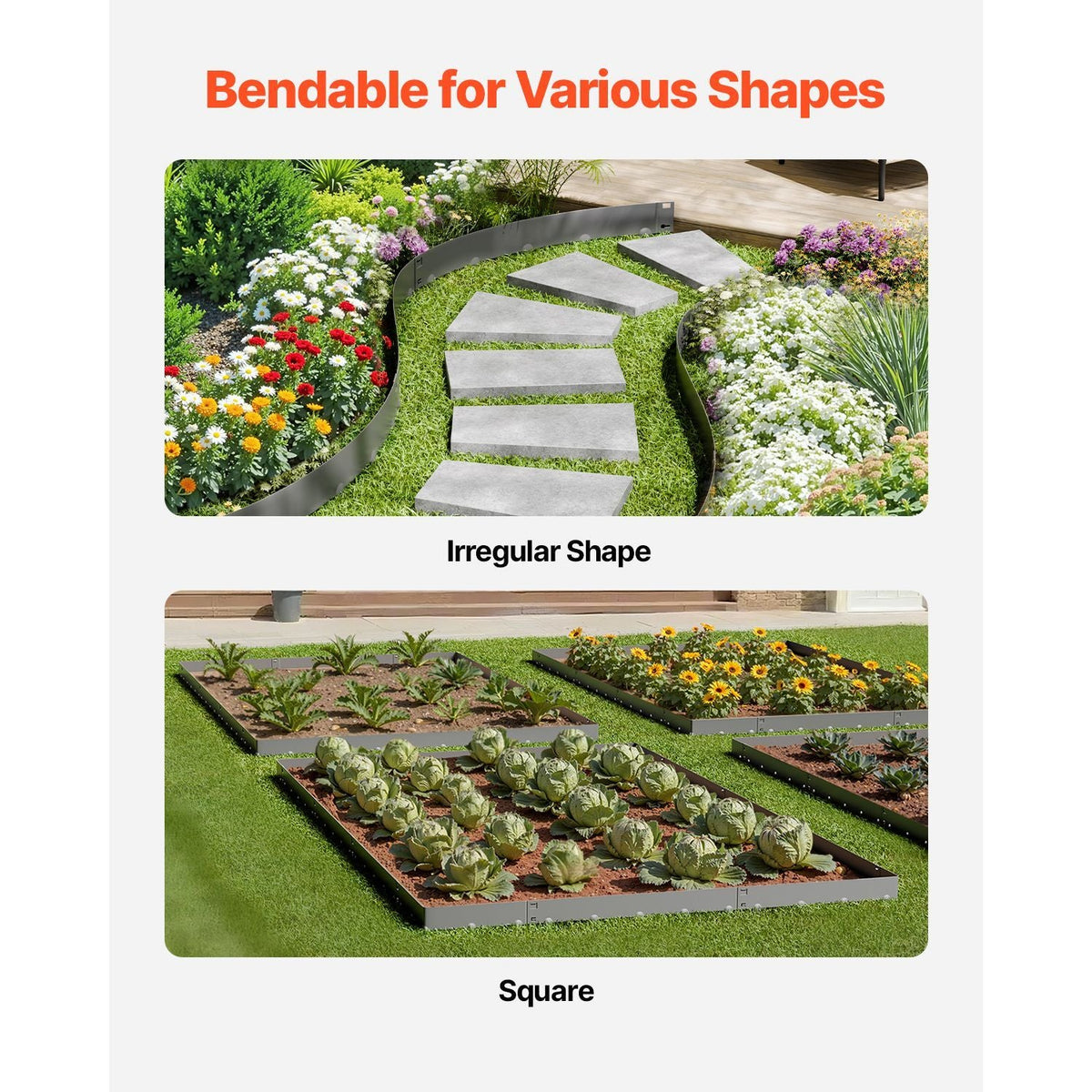 Steel Landscape Edging, 5 Packs 39 x 5 in Rust-Resistant Metal Landscape Edging, Bendable Garden Edging Border, Heavy Duty Lawn Edging, Easy-to-Install, Flower Bed Yard Pathway Divider Dark Gray