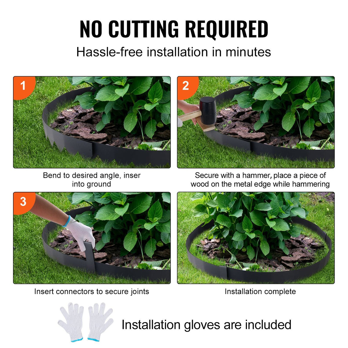 Steel Landscape Edging, 6-pack Steel Garden Edging Borders, 40" L x 6" H Strips, Hammer-in Edging Border with 8 Clips, Bendable Metal Landscape Edging for Yard, Garden, Lawn