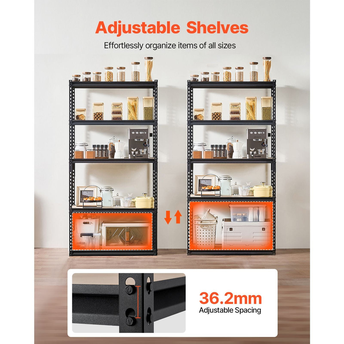 Storage Shelves, 2000 lbs, 5 Tier Garage Storage Shelving, 16" D x 36" W x 71.4" H Adjustable Metal Shelves for Garage Shelves Utility Rack Shelf, Ideal for Kitchen, Warehouse, Basement, Black