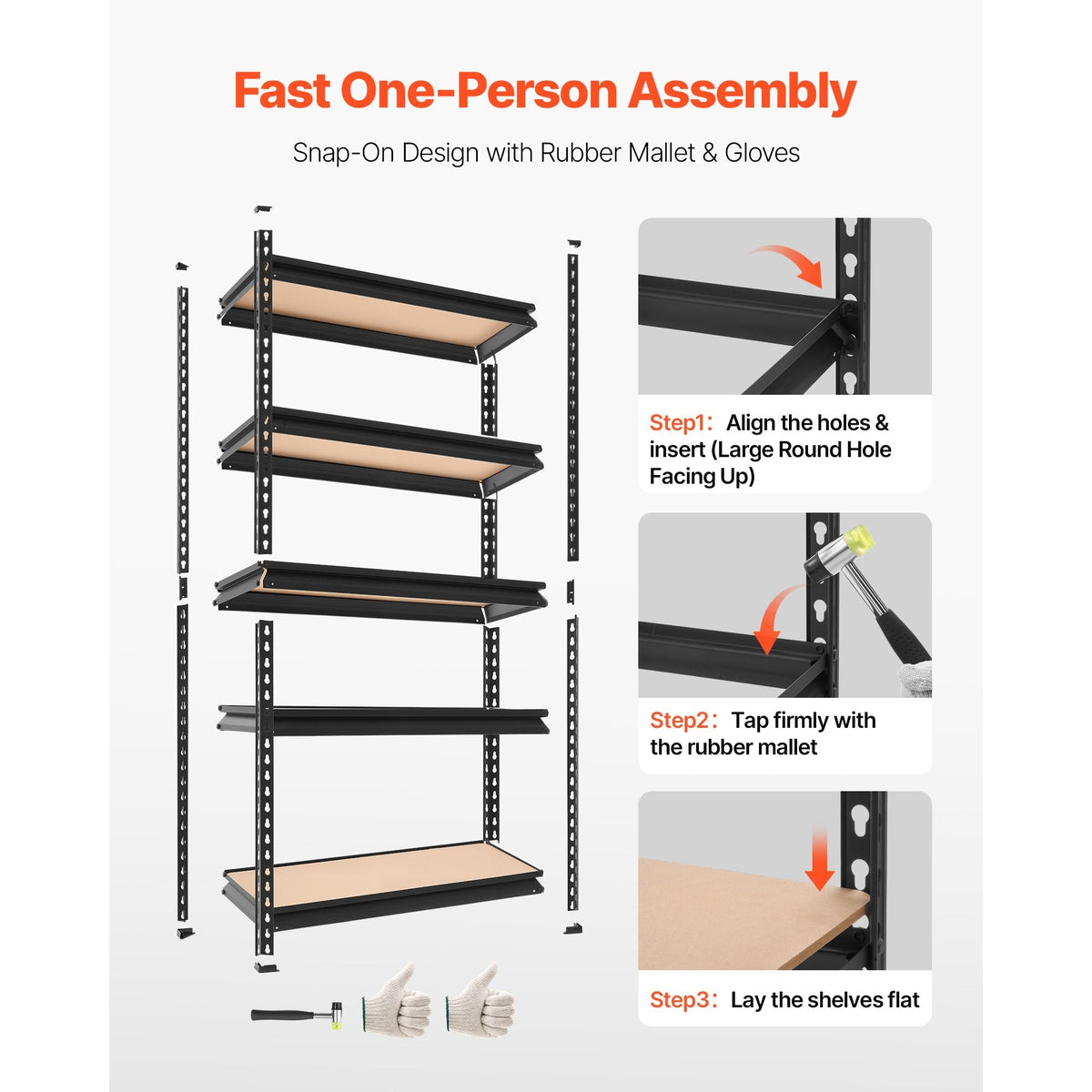 Storage Shelves, 5-Tier Adjustable, 2000 lbs Capacity, Heavy Duty Garage Storage Shelving Unit, Metal Utility Rack Shelf, for Kitchen Pantry Basement Bathroom, 28.35" W x 12.17" D x 59.84" H