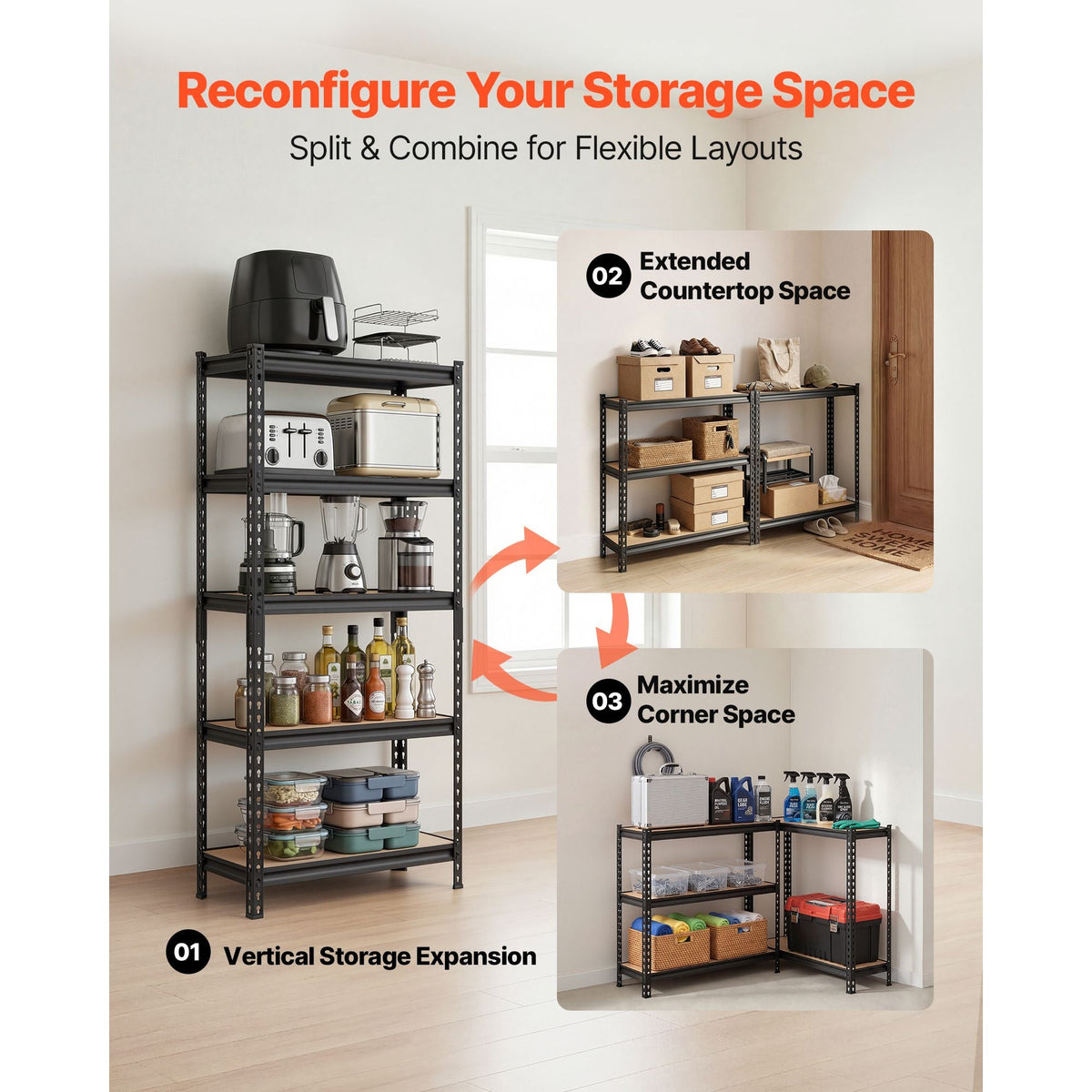 Storage Shelves, 5-Tier Adjustable, 2000 lbs Capacity, Heavy Duty Garage Storage Shelving Unit, Metal Utility Rack Shelf, for Kitchen Pantry Basement Bathroom, 28.35" W x 12.17" D x 59.84" H