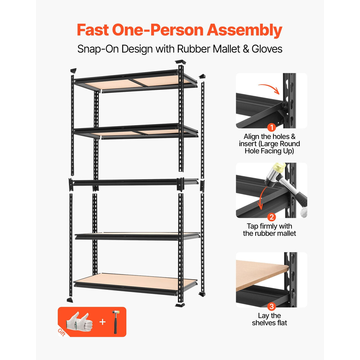 Storage Shelves, 5-Tier Adjustable, 2500 lbs Capacity, Heavy Duty Garage Storage Shelving Unit, Metal Utility Rack Shelf, for Garage Warehouse Basement Kitchen, 40.35" W x 20.35" D x 71.38" H