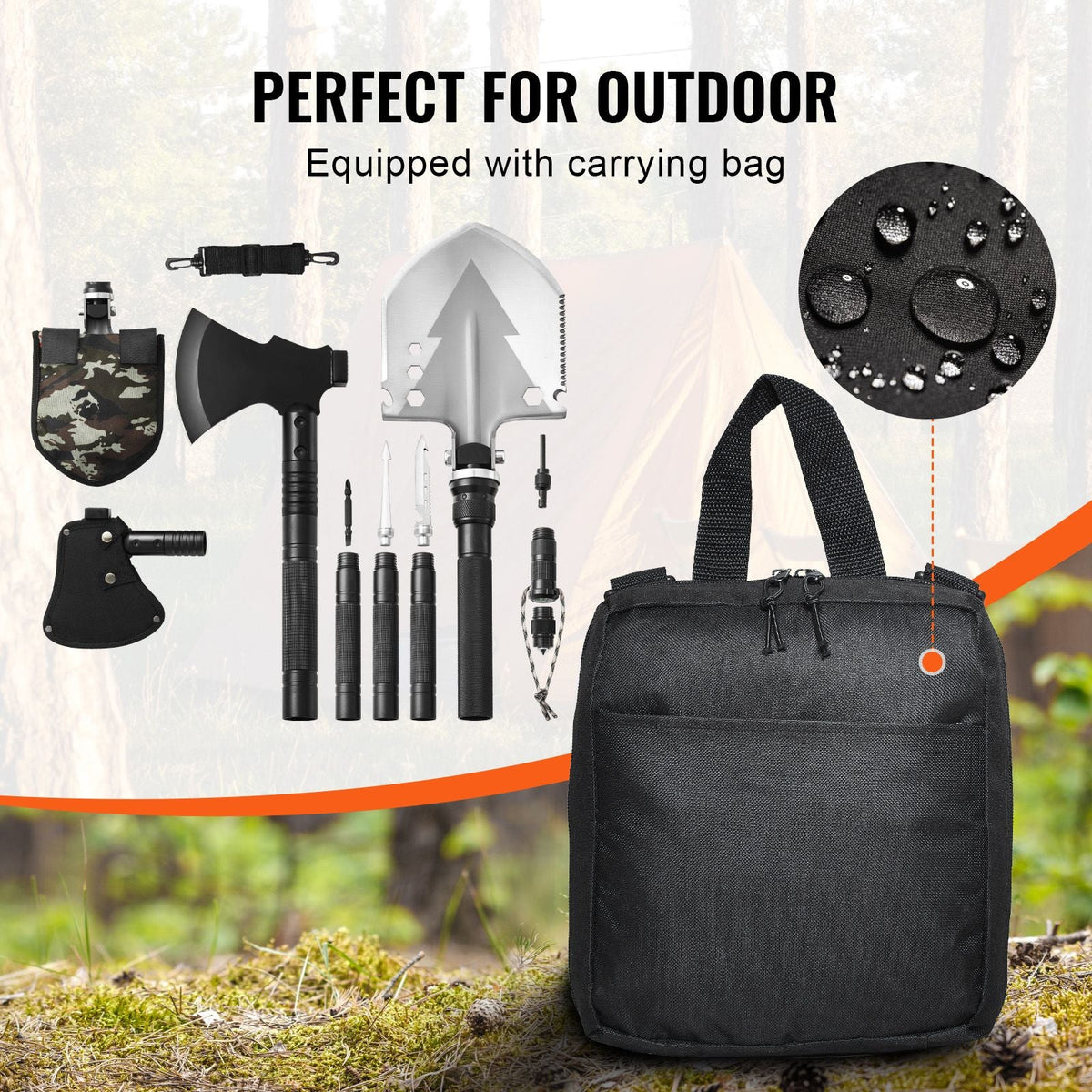 Survival Shovel Survival Axe, 16-in-1 Camping Folding Shovels with Hatchet, Stainless Steel Tactical Shovel Hatchet Combo, Multifunctional Emergency Survival Gear Equipment for Camping Hiking