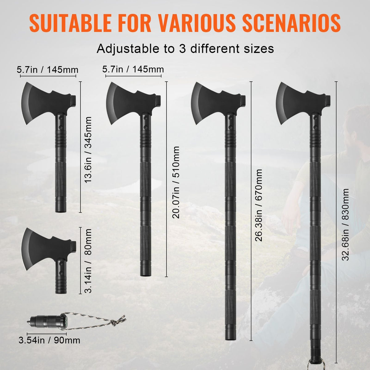 Survival Shovel Survival Axe, 16-in-1 Camping Folding Shovels with Hatchet, Stainless Steel Tactical Shovel Hatchet Combo, Multifunctional Emergency Survival Gear Equipment for Camping Hiking