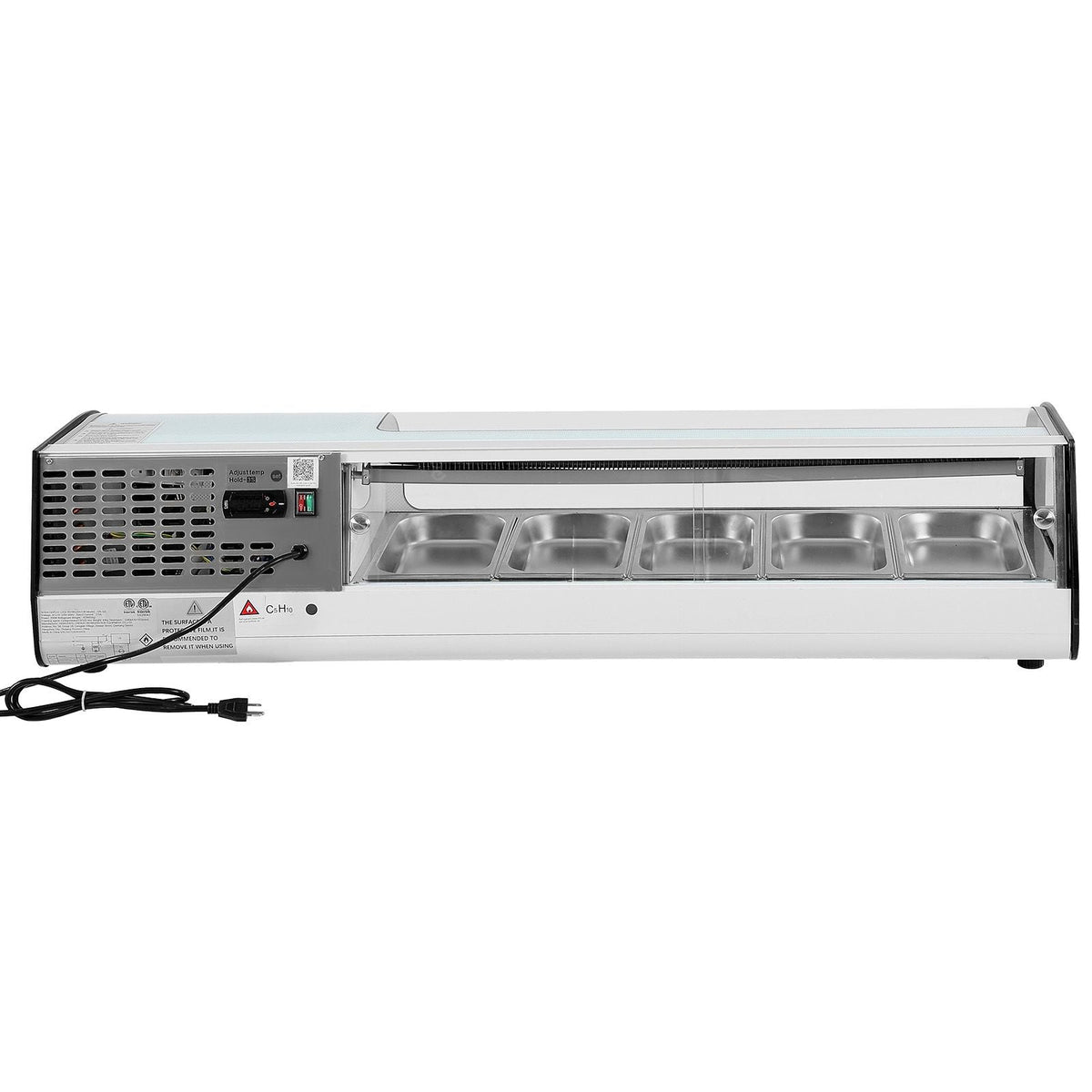Sushi Display Case Refrigerator, 1.8 Cu.ft Commercial Sushi Case, 5-Pan Countertop Showcase with Curved Glass, LED Lighting, and Digital Temperature Control, for Sushi-Bar, Restaurant, Store