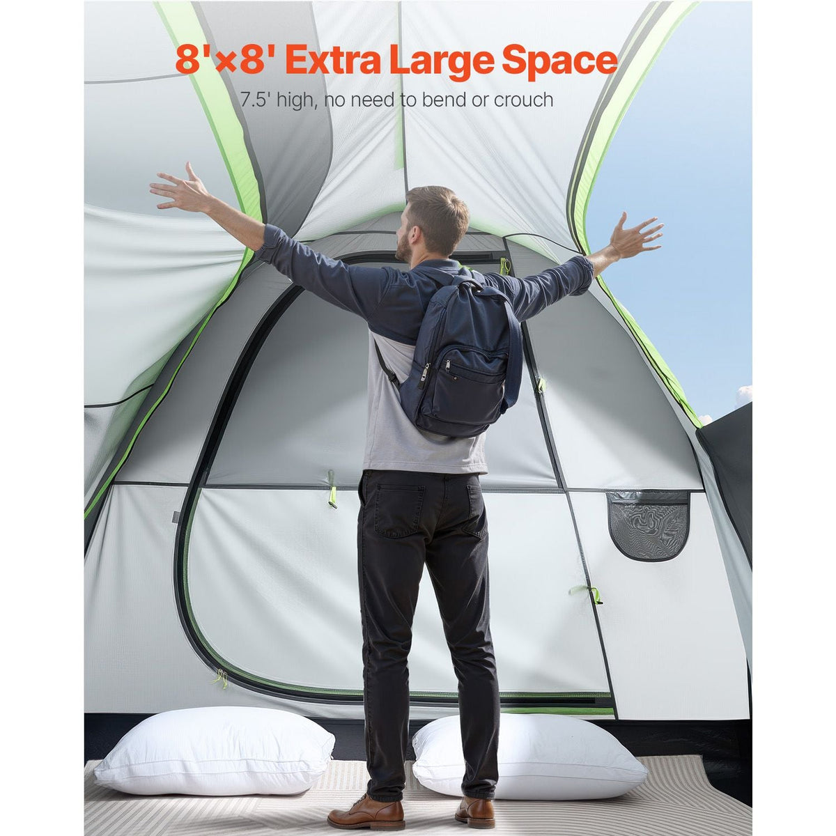 SUV Tent for Camping, 8FT L x 8FT W, Waterproof PU2000mm Spacious Double Layer Design for 5-8 Person, SUV Camping Tent with Mesh Windows, Includes Rainfly & Storage Bag, for Outdoor Activities