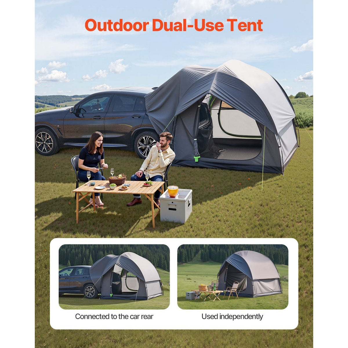 SUV Tent for Camping, 8FT L x 8FT W, Waterproof PU2000mm Spacious Double Layer Design for 5-8 Person, SUV Camping Tent with Mesh Windows, Includes Rainfly & Storage Bag, for Outdoor Activities