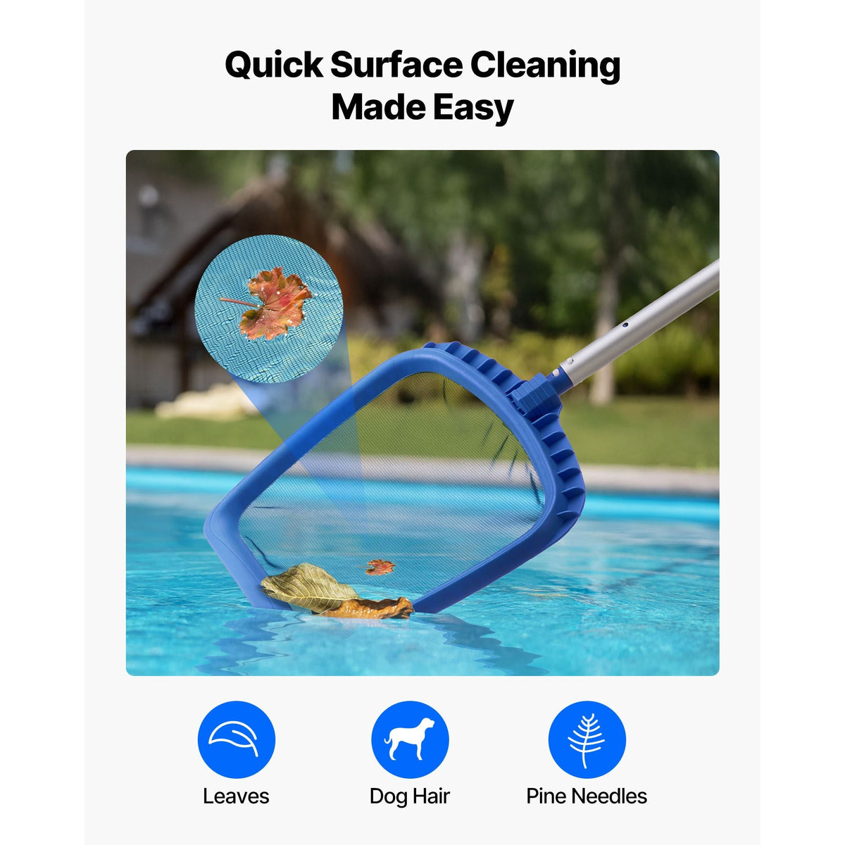 Swimming Pool Cleaning Kit, Includes 2 Detachable Brush Heads (20 Inch / 5.5 Inch) and 2 Pool Skimmer Nets, 4-in-1 Inground/Above Ground Pools Cleaning Tools Set for Leaf, Fine Mesh, No Poles