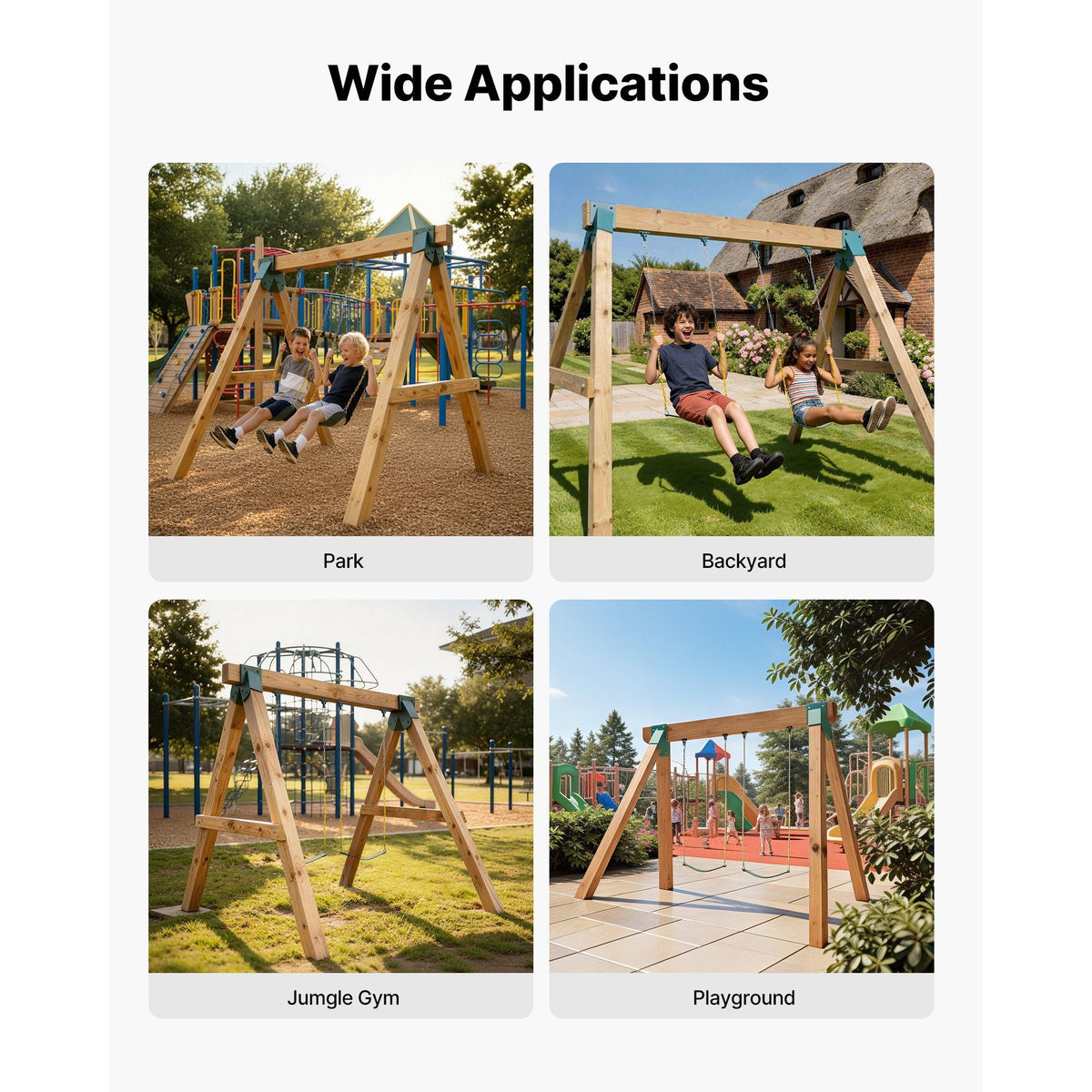 Swing Set Brackets, Heavy-Duty A-frame Set Hardware, with 2 A-Frame Swing Brackets & 4 Hangers, Sturdy for Playground Backyard Park Equipment Mounting Parts Outdoor, Hardware Included, Green
