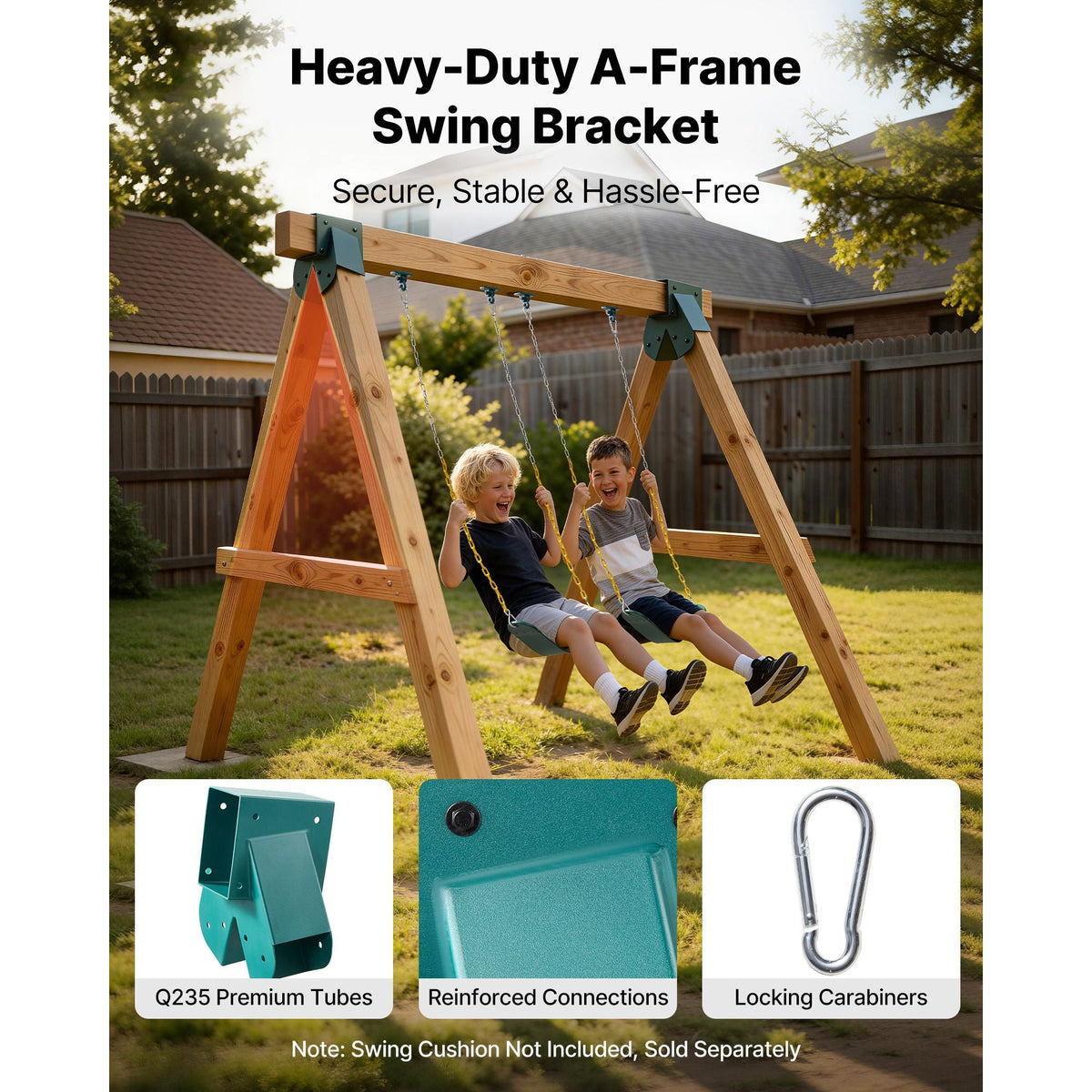 Swing Set Brackets, Heavy-Duty A-frame Set Hardware, with 2 A-Frame Swing Brackets & 4 Hangers, Sturdy for Playground Backyard Park Equipment Mounting Parts Outdoor, Hardware Included, Green