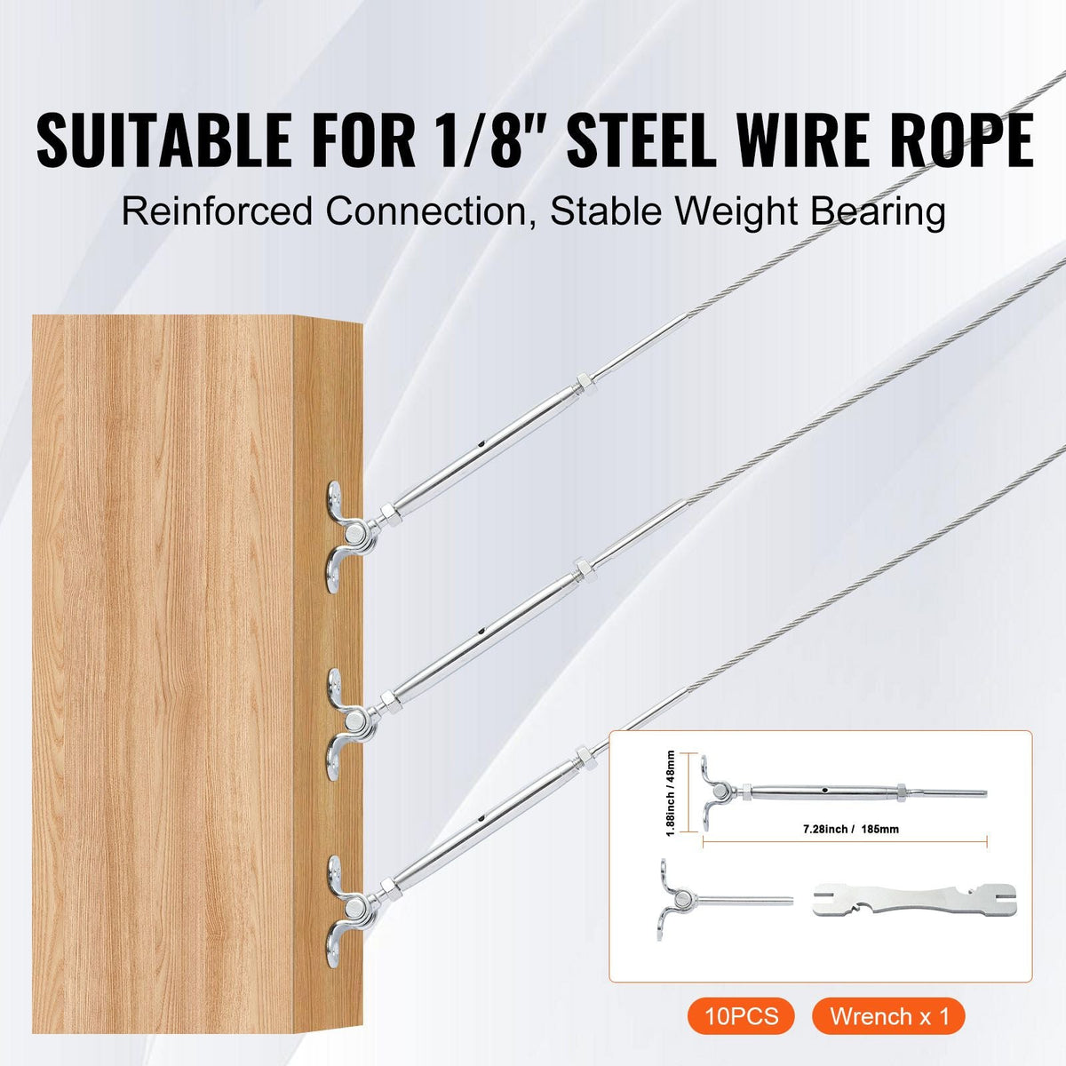 T316 Stainless Steel Adjustable Angle 1/8" Cable Railing Kit/Hardware for Wood Post, Marine Grade for 1/8"Wire Rope,0-180-Degree Angle & Easy Installation, Silver (10 Pack)