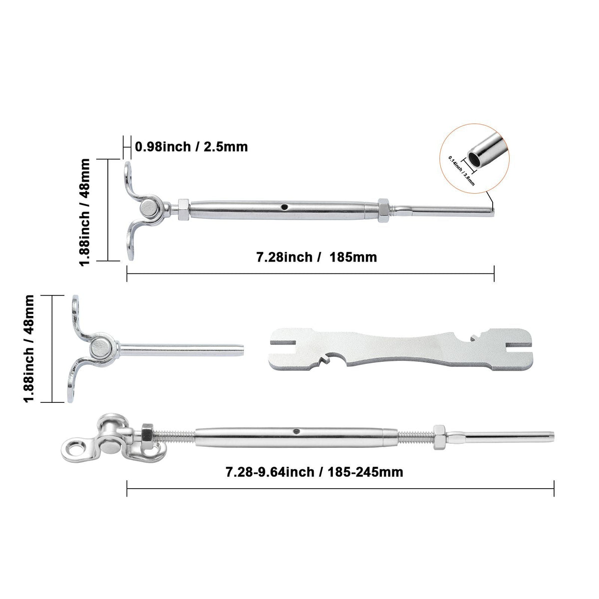 T316 Stainless Steel Adjustable Angle 1/8" Cable Railing Kit/Hardware for Wood Post, Marine Grade for 1/8"Wire Rope,0-180-Degree Angle & Easy Installation, Silver (10 Pack)