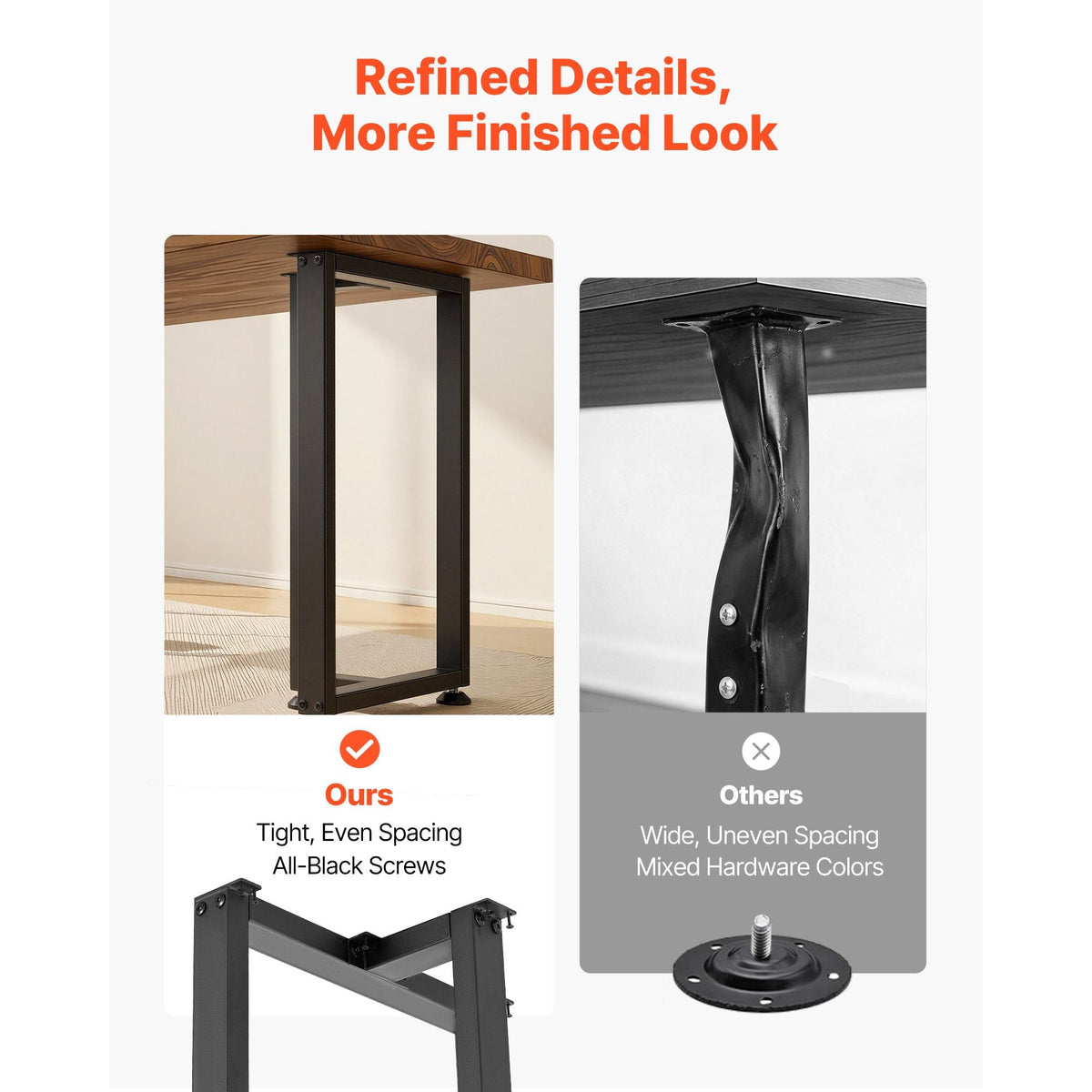 Table Legs, 29.1" H x 17.7" W Square T Shape Steel Furniture Legs, Modular Design, Easy Assembly, 2204 lbs Max Load Heavy Duty, for Home Office Desk, Dinner Table, Workbenches, Set of 2, Black