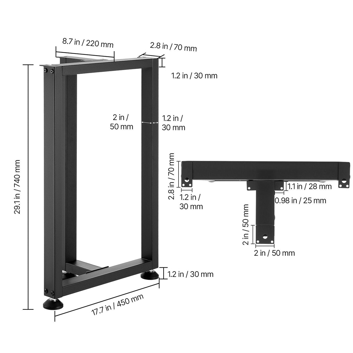 Table Legs, 29.1" H x 17.7" W Square T Shape Steel Furniture Legs, Modular Design, Easy Assembly, 2204 lbs Max Load Heavy Duty, for Home Office Desk, Dinner Table, Workbenches, Set of 2, Black
