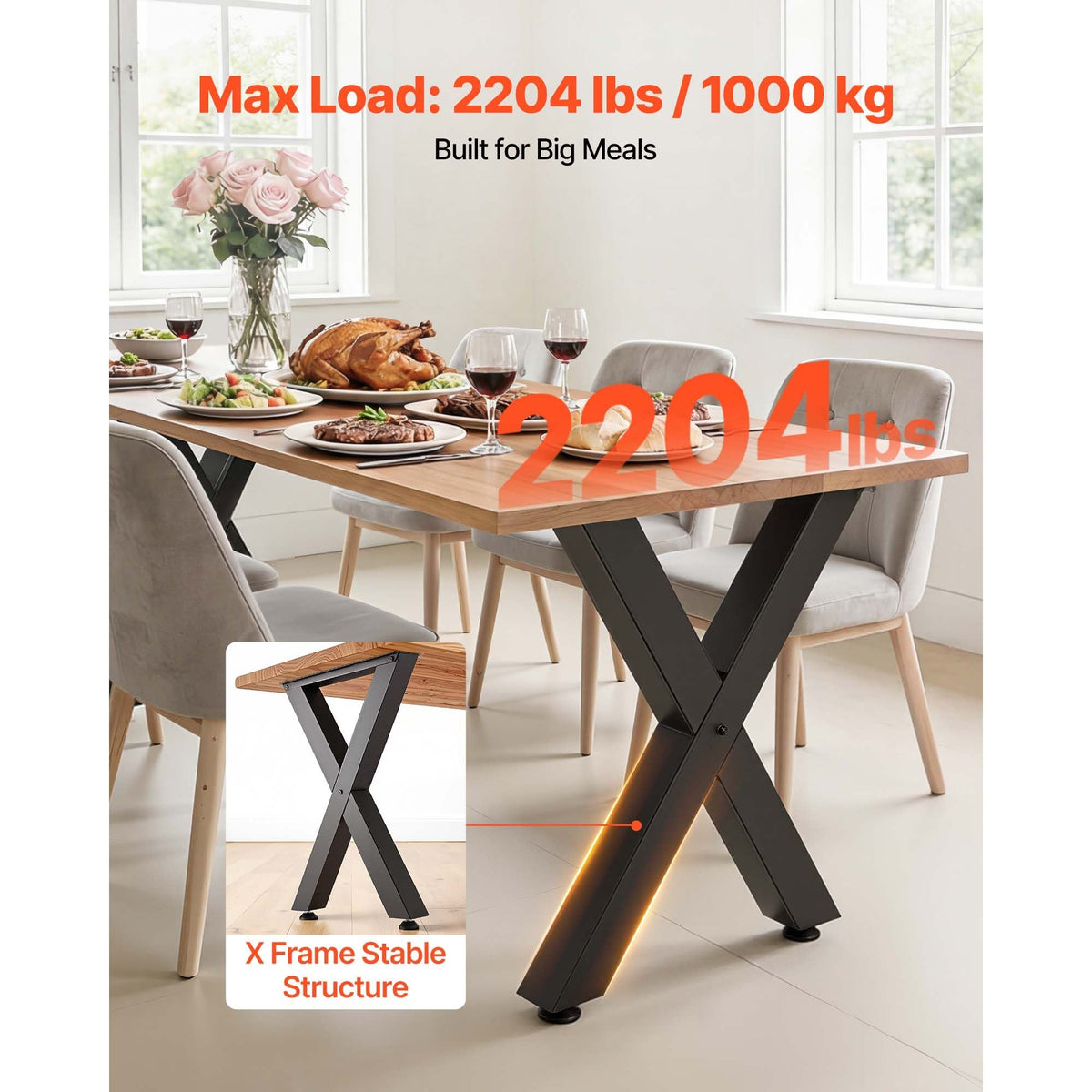 Table Legs, 29.5" H x 23.6" W Steel Furniture Legs, Modular Design, Easy Assembly, 2204 lbs Max Load Heavy Duty, for Home Office Desk, Coffee Dinner Bar Tables, Workbench,2 PCS, X Frame, Black