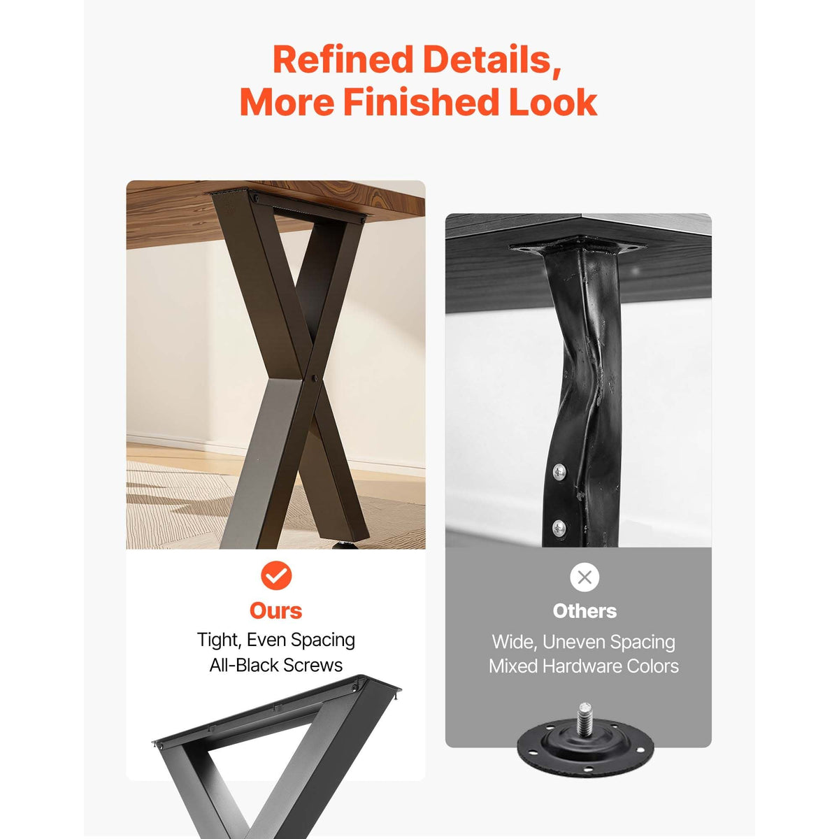 Table Legs, 29.5" H x 23.6" W Steel Furniture Legs, Modular Design, Easy Assembly, 2204 lbs Max Load Heavy Duty, for Home Office Desk, Coffee Dinner Bar Tables, Workbench,2 PCS, X Frame, Black