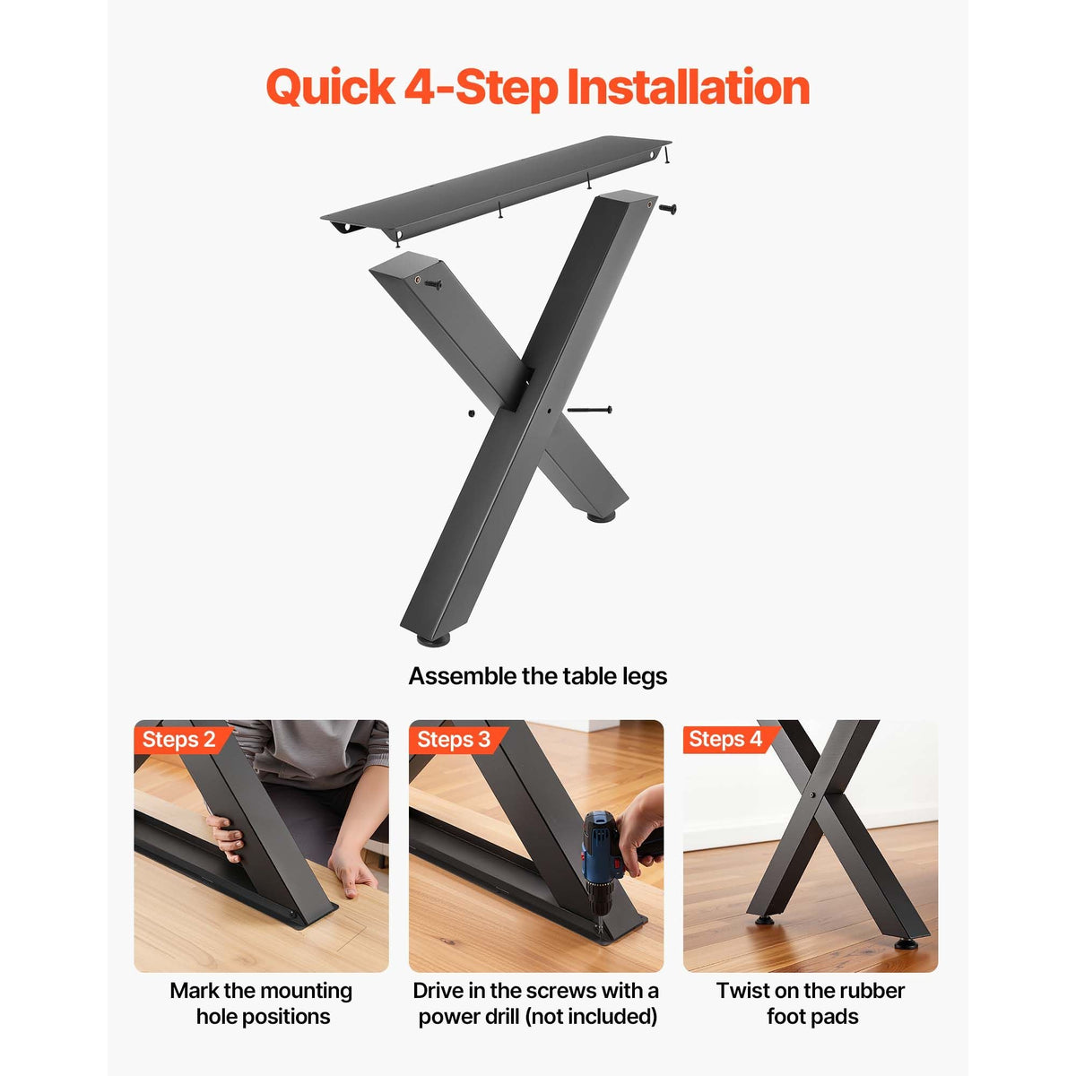 Table Legs, 29.5" H x 29.9" W Steel Furniture Legs, Modular Design, Easy Assembly, 2204 lbs Max Load Heavy Duty, for Home Office Desk, Coffee Dinner Bar Tables, Workbench,2 PCS, X Frame, Black