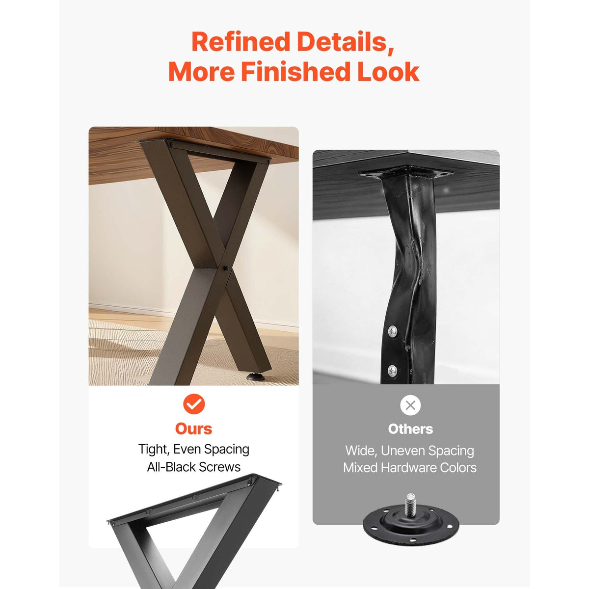 Table Legs, 29.5" H x 31.1" W Steel Furniture Legs, Modular Design, Easy Assembly, 2204 lbs Max Load Heavy Duty, for Home Office Desk, Coffee Dinner Bar Tables, Workbench,2 PCS, X Frame, Black
