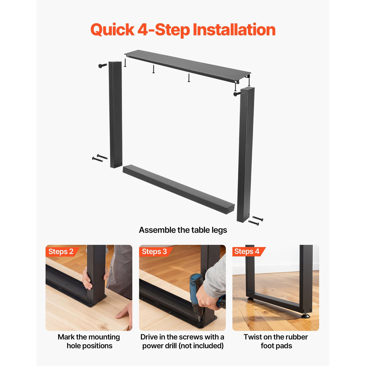 Table Legs, 29.5" H x 35.4" W Square Steel Furniture Legs, Modular Design, Easy Assembly, 2204 lbs Max Load Heavy Duty, for Home Office Desk, Workbenches, Dinner Bar Tables, Set of 2, Black