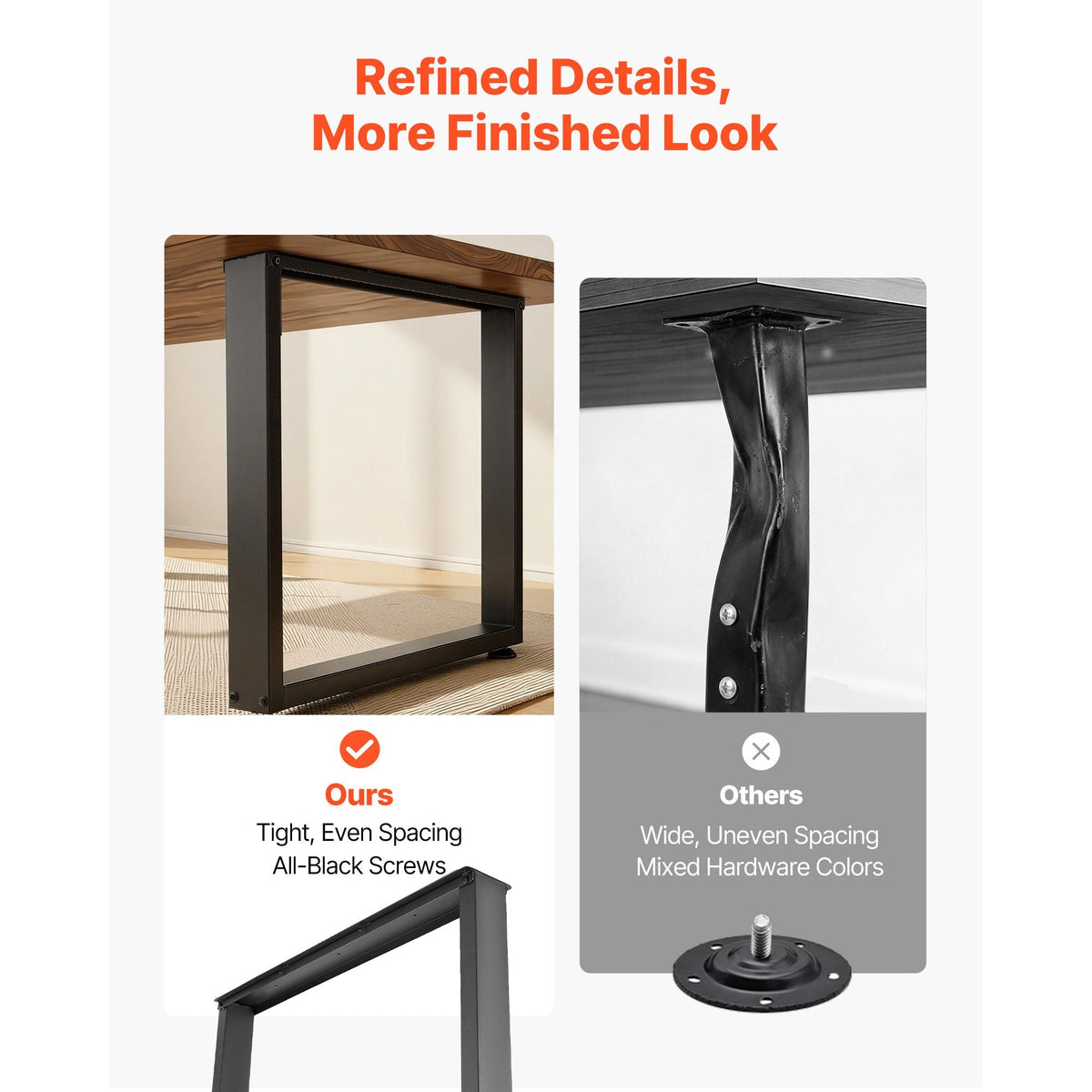 Table Legs, 29.5" H x 35.4" W Square Steel Furniture Legs, Modular Design, Easy Assembly, 2204 lbs Max Load Heavy Duty, for Home Office Desk, Workbenches, Dinner Bar Tables, Set of 2, Black