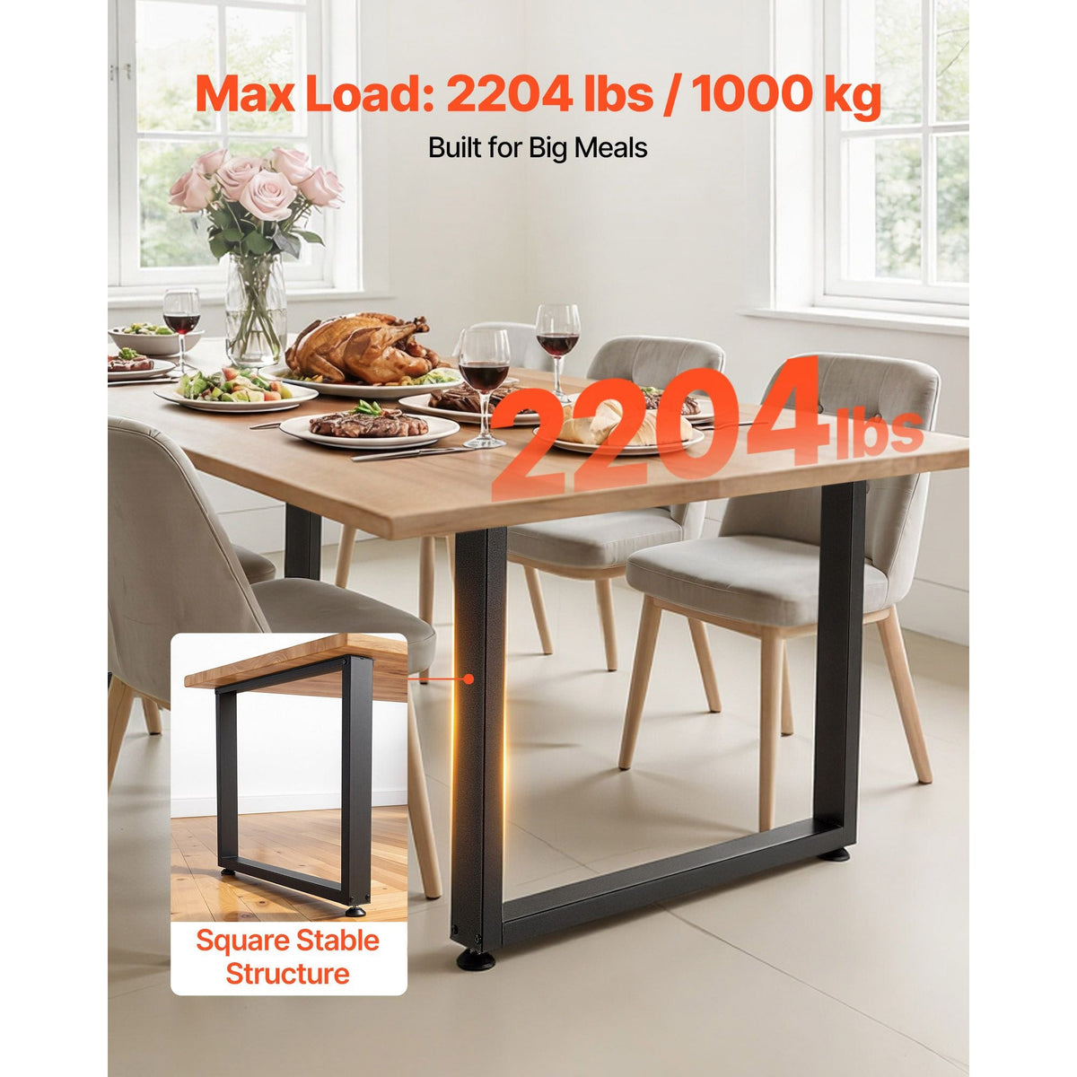 Table Legs, 29.5" H x 35.4" W Square Steel Furniture Legs, Modular Design, Easy Assembly, 2204 lbs Max Load Heavy Duty, for Home Office Desk, Workbenches, Dinner Bar Tables, Set of 2, Black