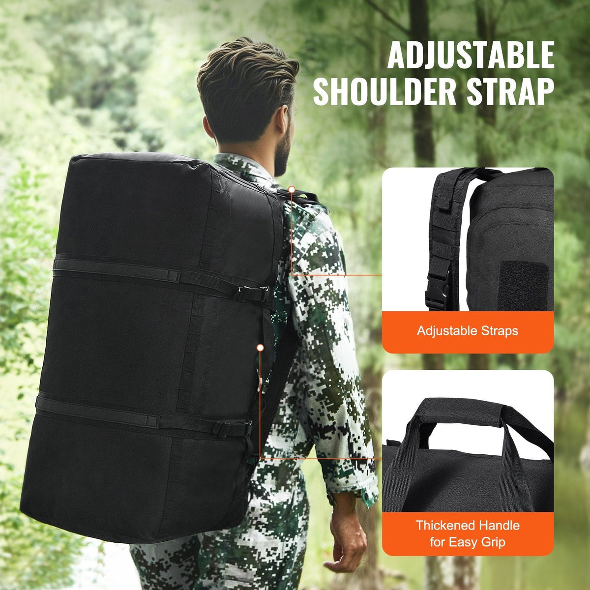 Tactical Duffle Bag 100L Gym Bag Duffle with Molle Design and Multi-mesh Bag, for workouts, cycling, gym sessions, beach trips, swimming pools, hunting, hiking, camping, and many outdoor activities