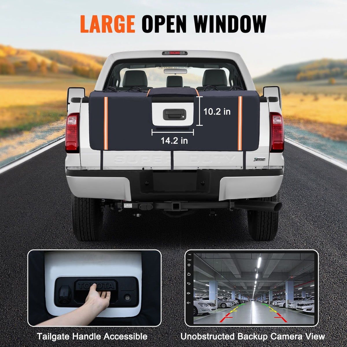 Tailgate Bike Pad, 62" Truck Tailgate Pad Carry 6 Mountain Bikes, Upgraded Grooves Tailgate Protection Pad with Reflective Strips and Tool Pockets, with Camera Opening for Most Pickup Trucks