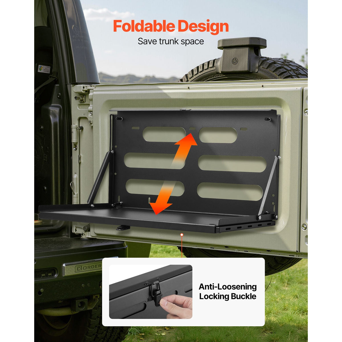 Tailgate Table, for 2007-2024 Jeep Wrangler JK, 88 lbs Capacity, Carbon Steel Foldable Molle Panel Drop Down Table, Rear Door Cargo Storage Rack Shelf Luggage Holder Carrier Camping Accessories