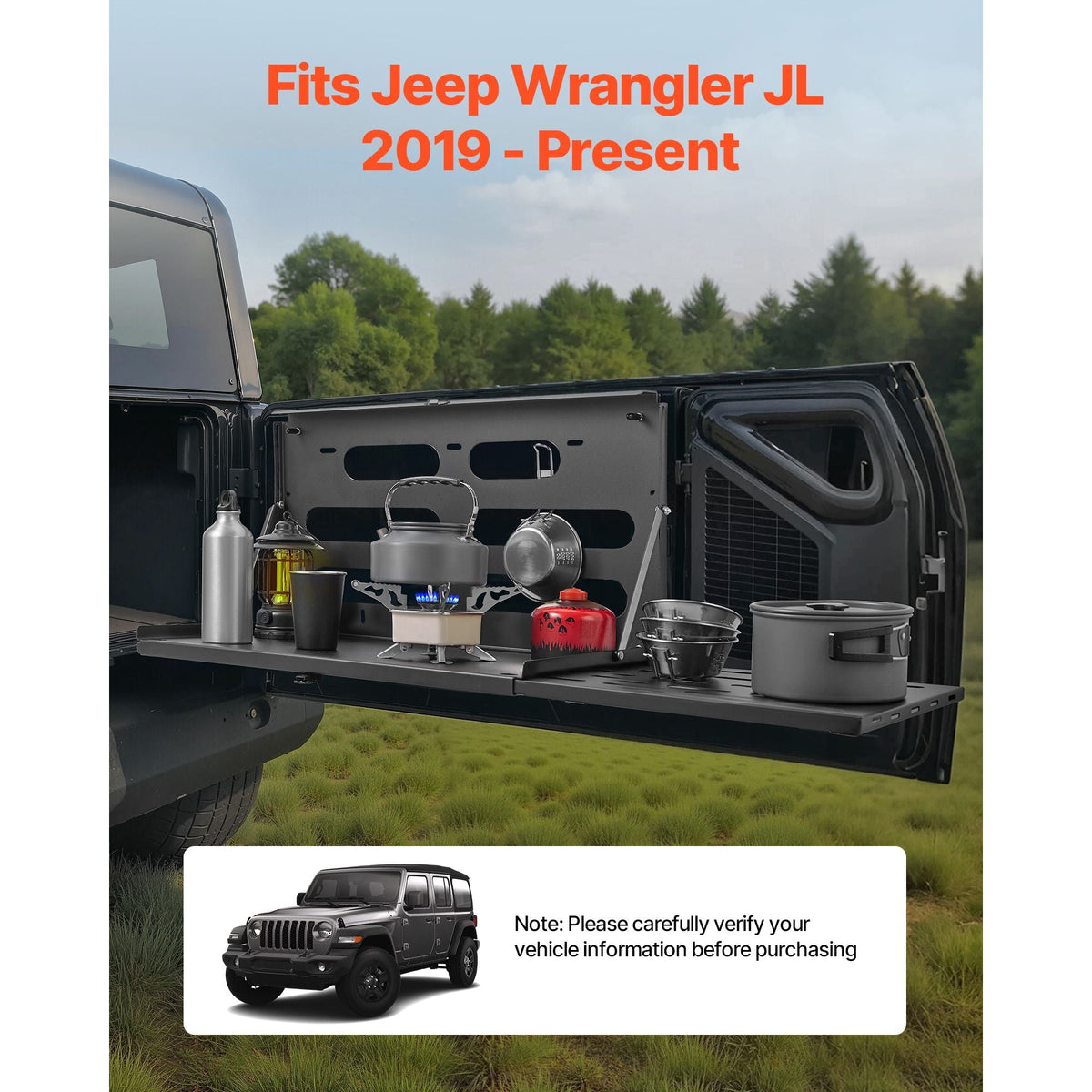 Tailgate Table, for 2007-2024 Jeep Wrangler JK, 88 lbs Capacity, Carbon Steel Foldable Molle Panel Drop Down Table, Rear Door Cargo Storage Rack Shelf Luggage Holder Carrier Camping Accessories